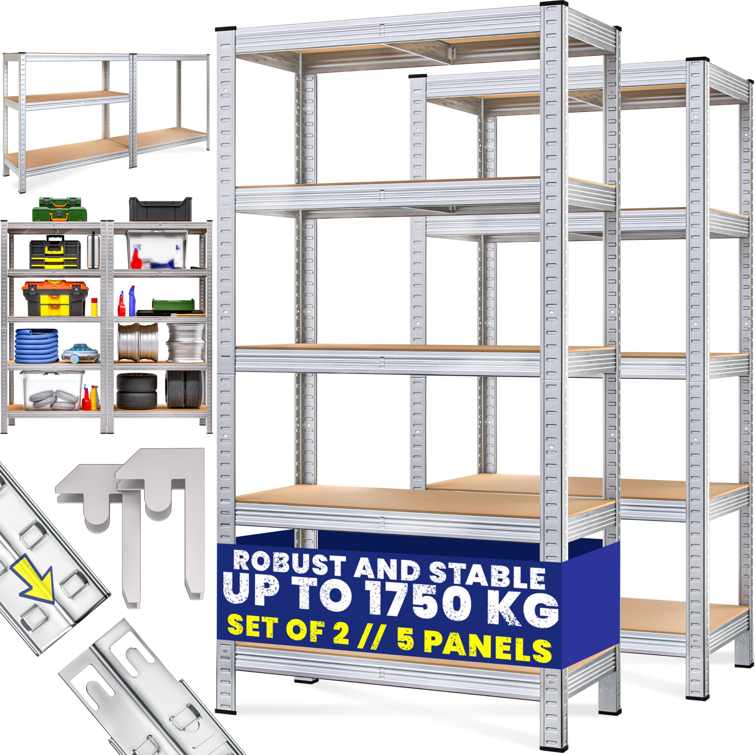 Monzana® 2x 5 Tier Heavy Duty Garage Shelving Unit 180x90x60cm Shed Racking Galvanised Steel Metal Shelving Units Storage Shelves Warehouse Shed Rack Workshop bench Shelf Unit Garage Storage Silver
