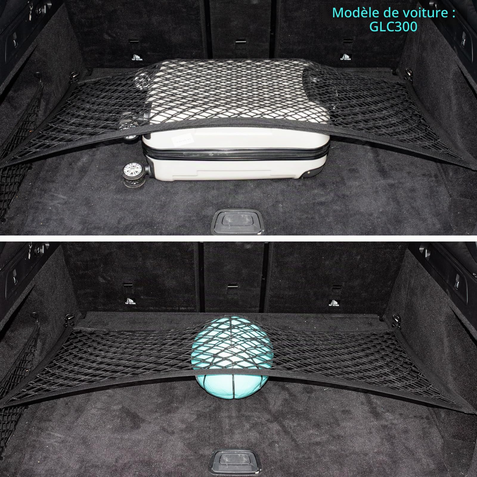 Filet de Coffre 90 x 30 cm – Extensible jusqu'à 194 x 47 cm, 8 Crochets, renforcé et élastique – idéal pour Bagages, SUV et Voyages | Filet de rangement pour coffre de voiture, filet de protection hautement élastique pour camping-car et SUV