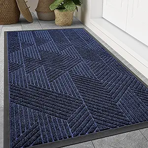 Smiry Front Door Mat Outside Entrance, Heavy Duty Sturdy Natural Rubber Doormat, Trap Dirt and Moisture, Easy Clean Low Profile Welcome Floor Mats for Indoor Outdoor Entry, 71x47 Inch, Navy Blue
