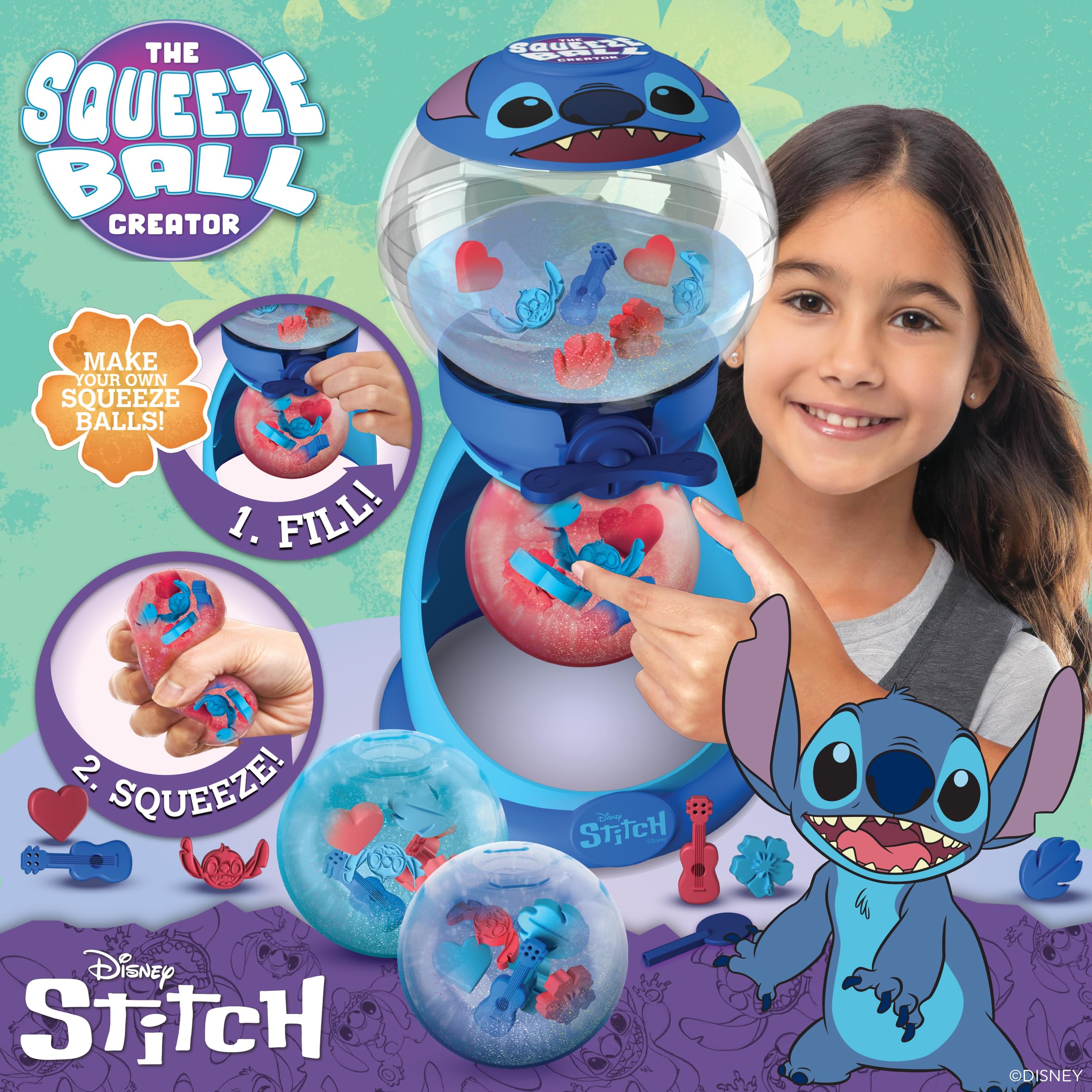 The Squeeze Ball Creator Stitch - DIY stressball for boys and girls - Playset with reuseable squeeze ball manufacturer and accessories - Creative play for children 5+