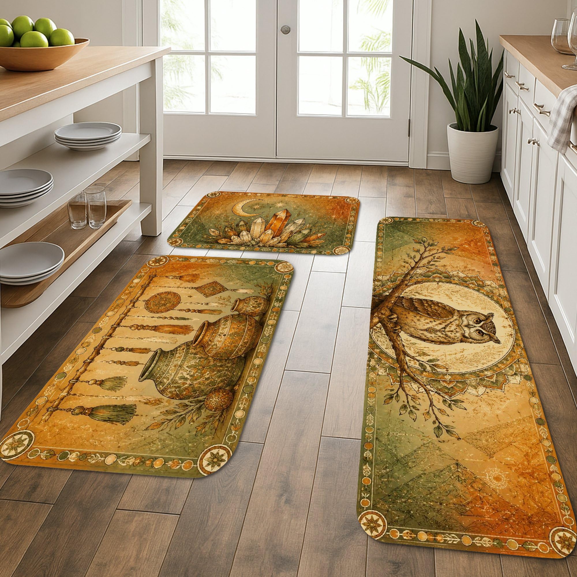 Tapis de cuisine pour sol fatigué lot de 3 tapis hibou confortables et lavables