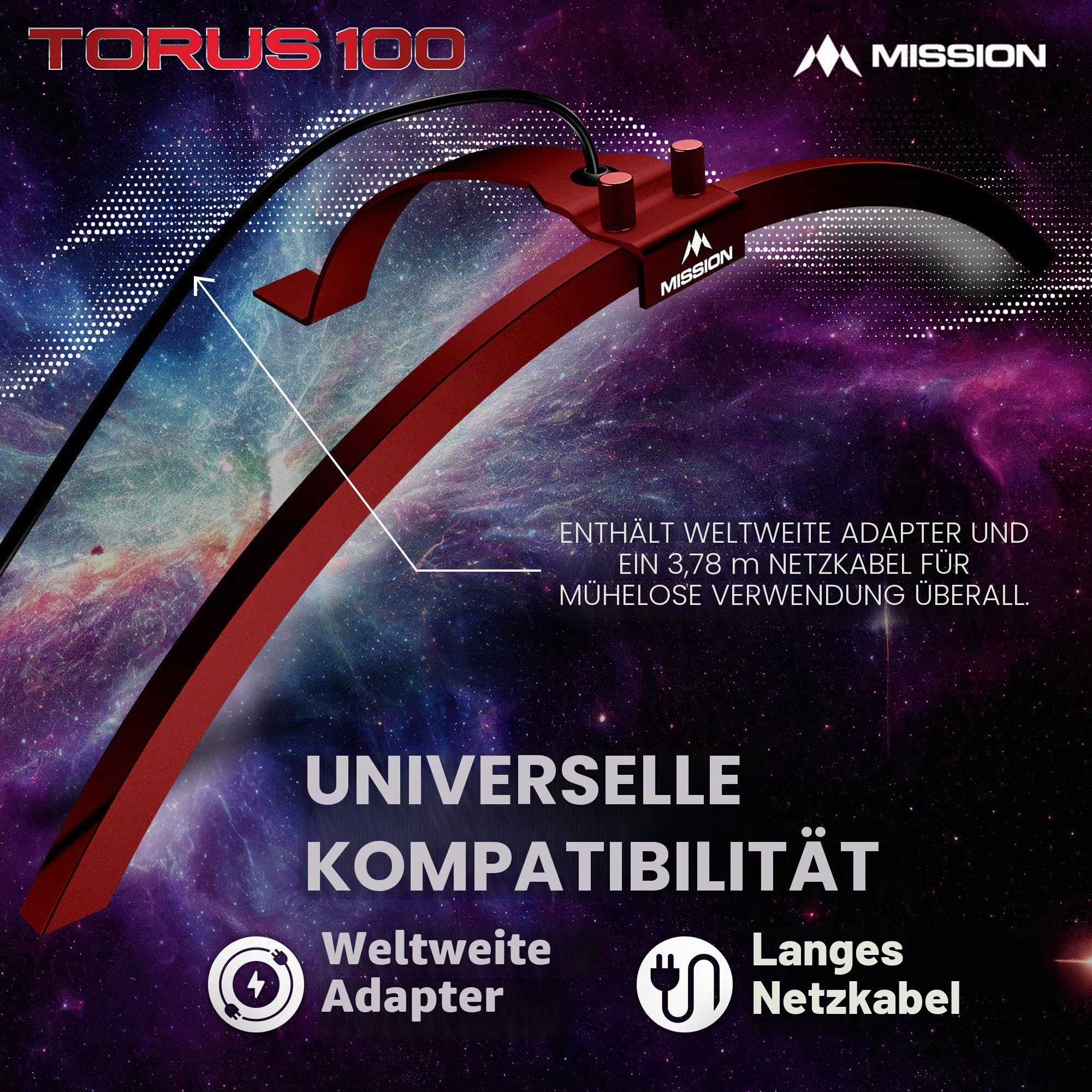 Mission Darts TOR100 Torus 100 | Dartscheibe LED klappbar tragbar Dartscheibe Reise Beleuchtungssystem