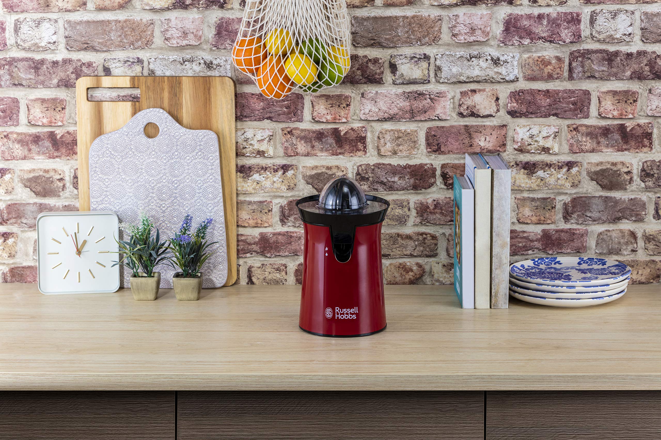 Russell Hobbs Presse Agrumes Electrique [2 Sens Rotation] Colours+ rouge (2 Cônes Interchangeables,sans BPA,lavables lave-vaisselle, stop-goutte,Facile & rapide, Démarrage auto. par pression) 26010-56