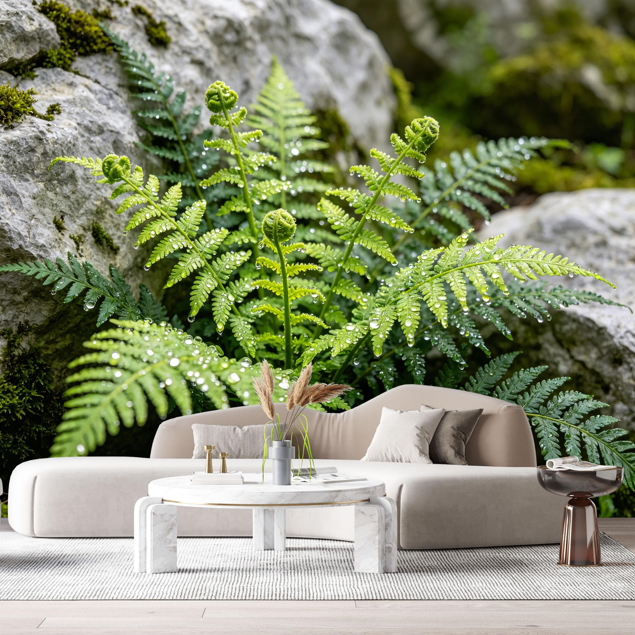 Custom Size Wall Murals Green Fern Botanical Forest Textured Stone Nature SelfAdhesive Wall Fabric Removable Large Wallpaper for Photo Living Room
