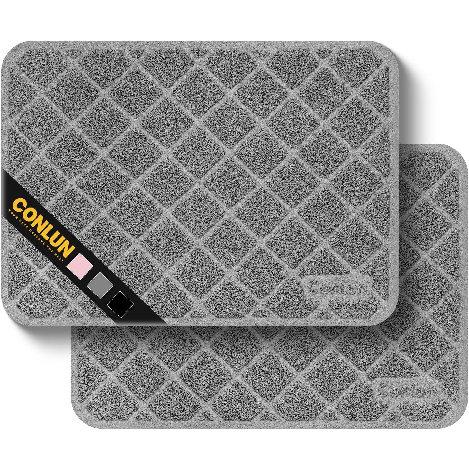 Conlun Cat Litter Mat Litter Trapping Mat, 24" x 17" Premium Durable PVC Grid Mesh with Scatter Control, Non-slip, Less Waste Cat Litter Box Mat, Grey 2 Pack