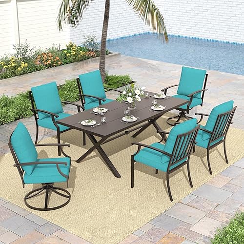 Miniatura 18 de ALAULM Juego de comedor de patio de 5 piezas para todo tipo de clima, juego de muebles de exterior de mimbre con mesa de vidrio templado, cojines