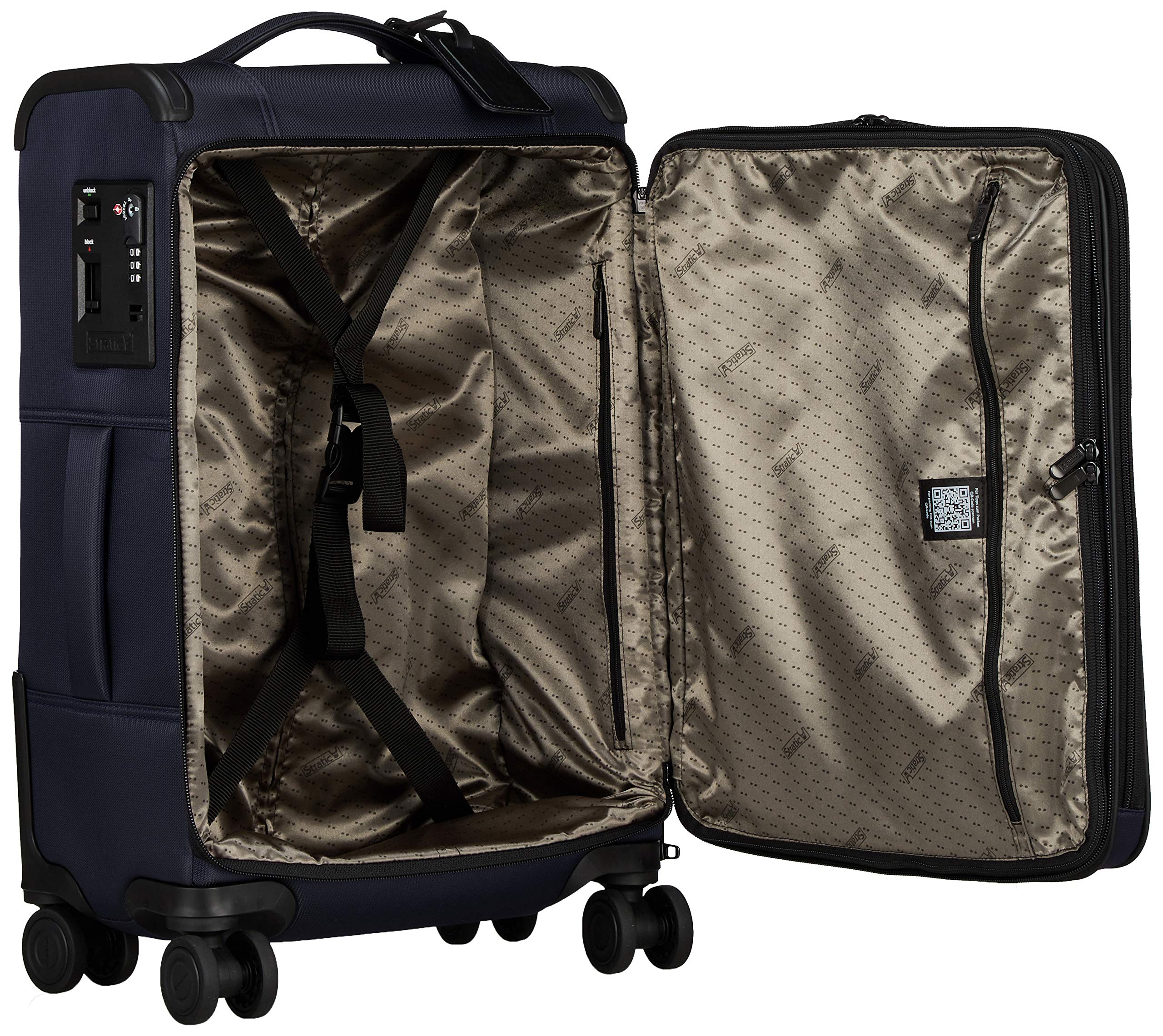 Stratic Bay Koffer Weichschale Reisekoffer Trolley Rollkoffer Handgepäck, TSA Kofferschloss, 4 Rollen, Feststellbremse, Größe S, Navy Blue