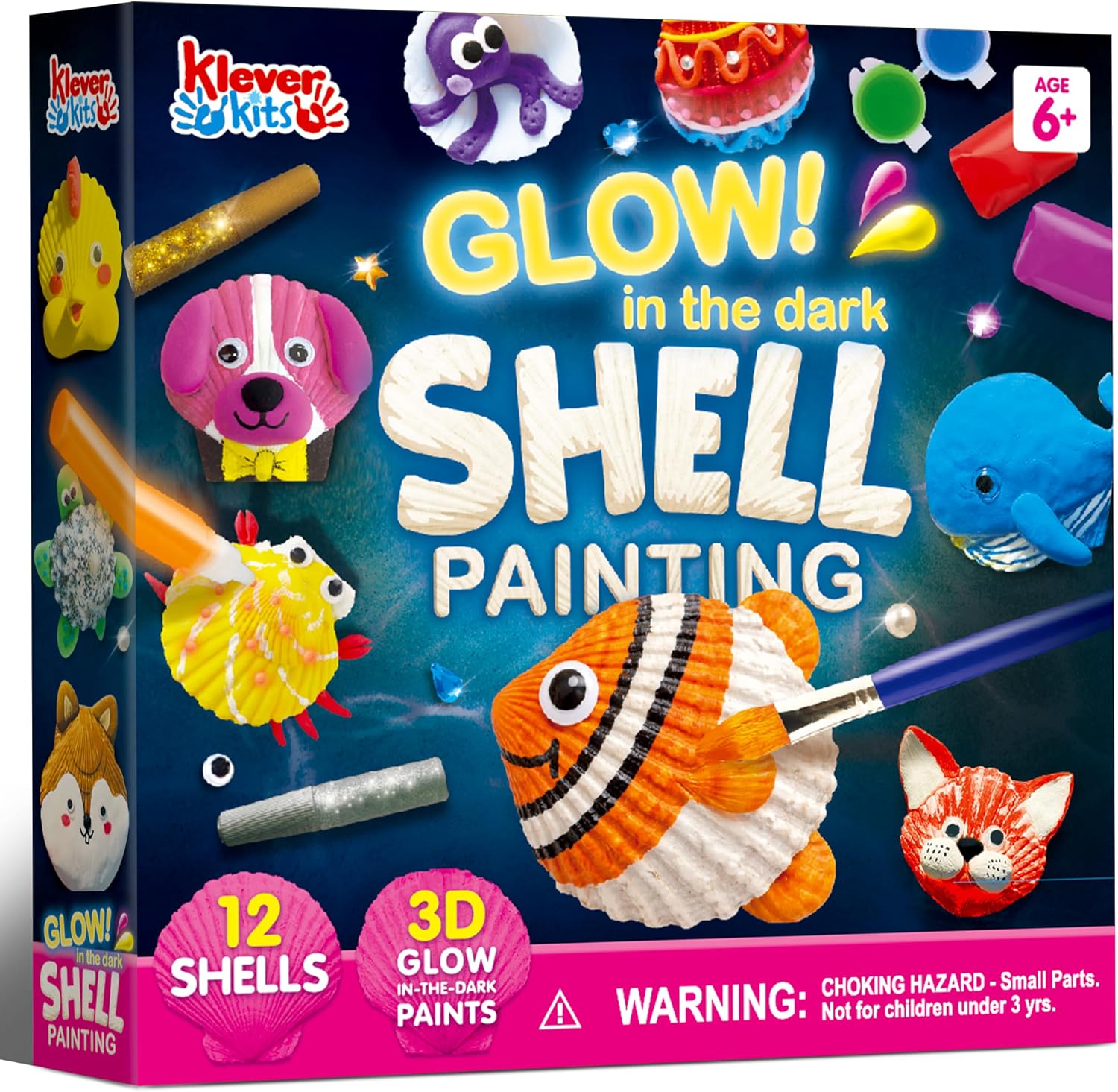 Klever Kits 12 Glow in The Dark Sea Shell Painting Kit-Arts & Crafts for Boys and Girls Ages 6-12, Art Supplies, Kids Craft Paint Kits, Creative Art Toys for Birthday Party Gift