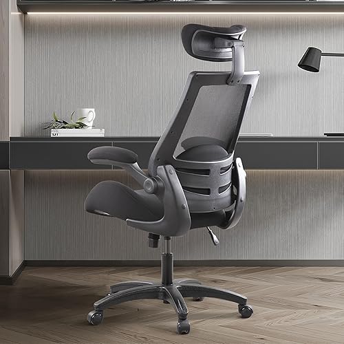 Miniatura 5 de BOLISS Silla de oficina con cojín de asiento grueso soporte de cintura reposacabezas ajustable brazos abatibles silla de escritorio de oficina