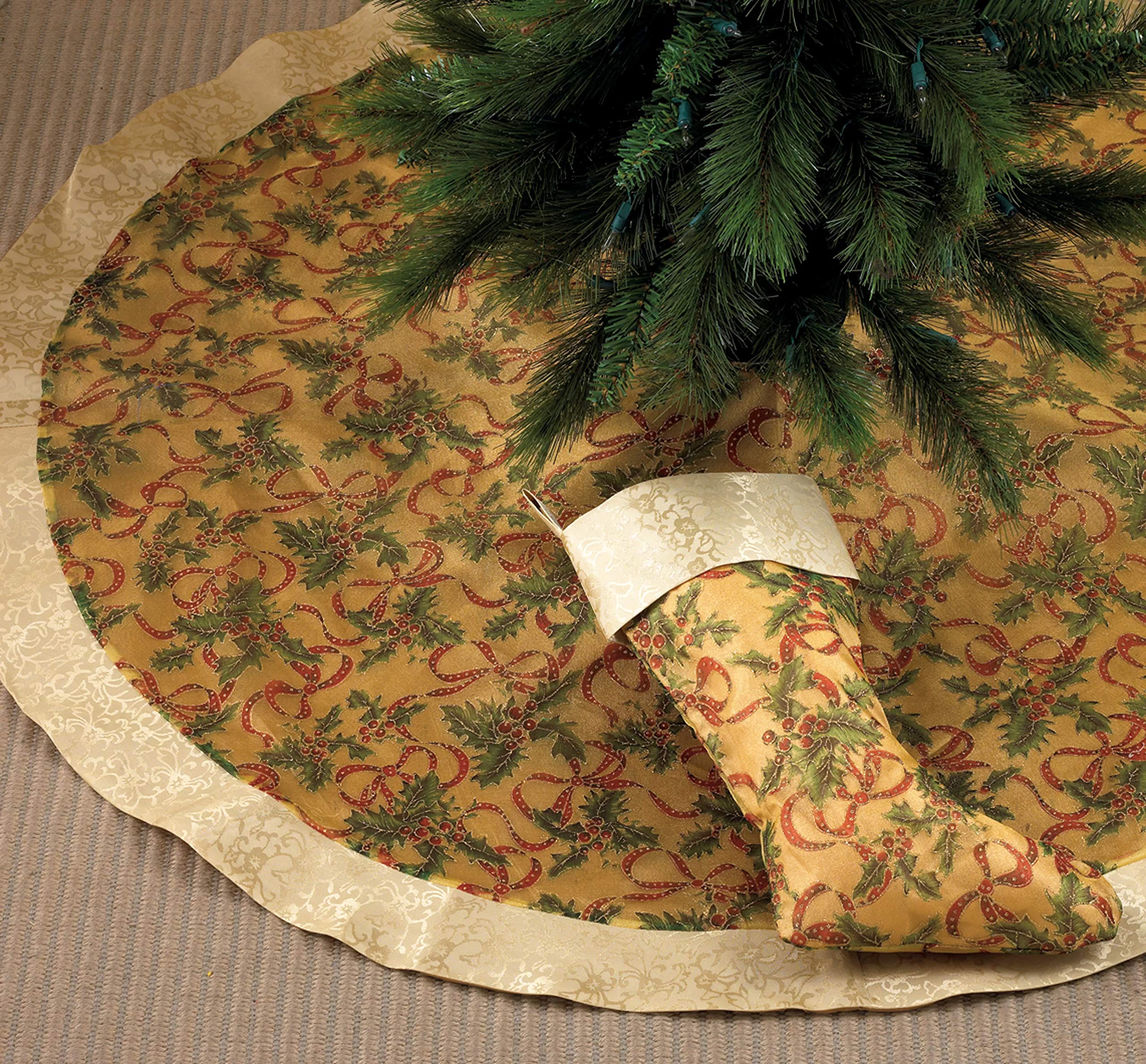 Gold Accent Christmas Holiday Tree Skirt, 48 Inch Round, New