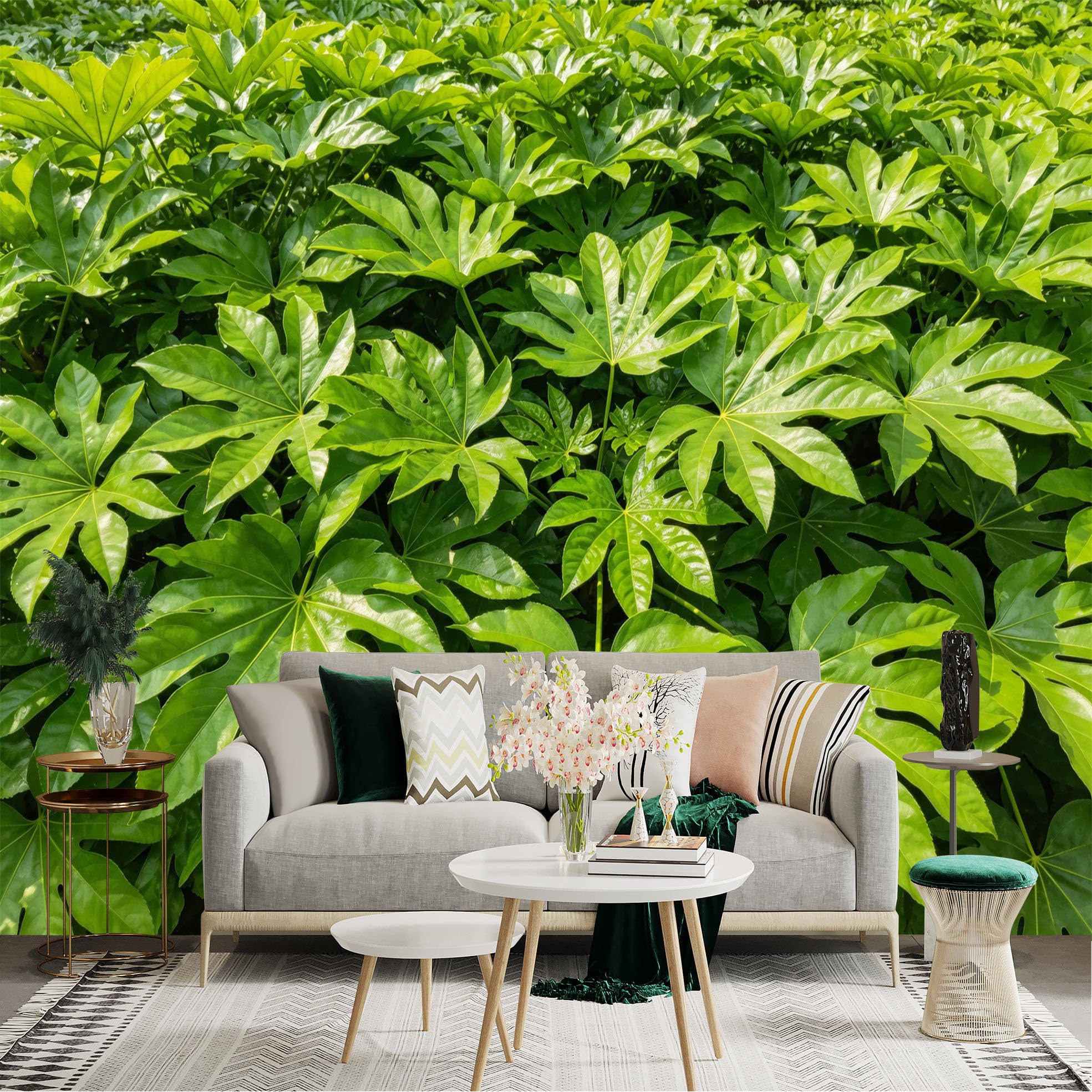 Lnzczhyre Dbh260521227 Custom Size Wall Sticker Mural， Lush Tropical Foliage， Vibrant Green Leaves， Botanical Nature Pattern， For Wall Decoration， Peelandstick Wall Decals.