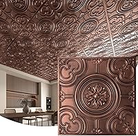 WOWSTAR 12-Pack 24x24 Drop Ceiling Tiles Antique Copper - Waterproof Glue-Up Panels, Easy Install PVC for T-Bar Grids & Walls