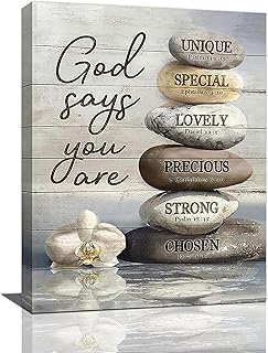 Farmhouse Bathroom Decor Wall Art Zen Stone Bathroom Pictures for Wall Spiritual Meditation Painting Bible Verse Canvas Prints Artwork Framed Home Decorations for Bedroom Living Room Office 12"x16"