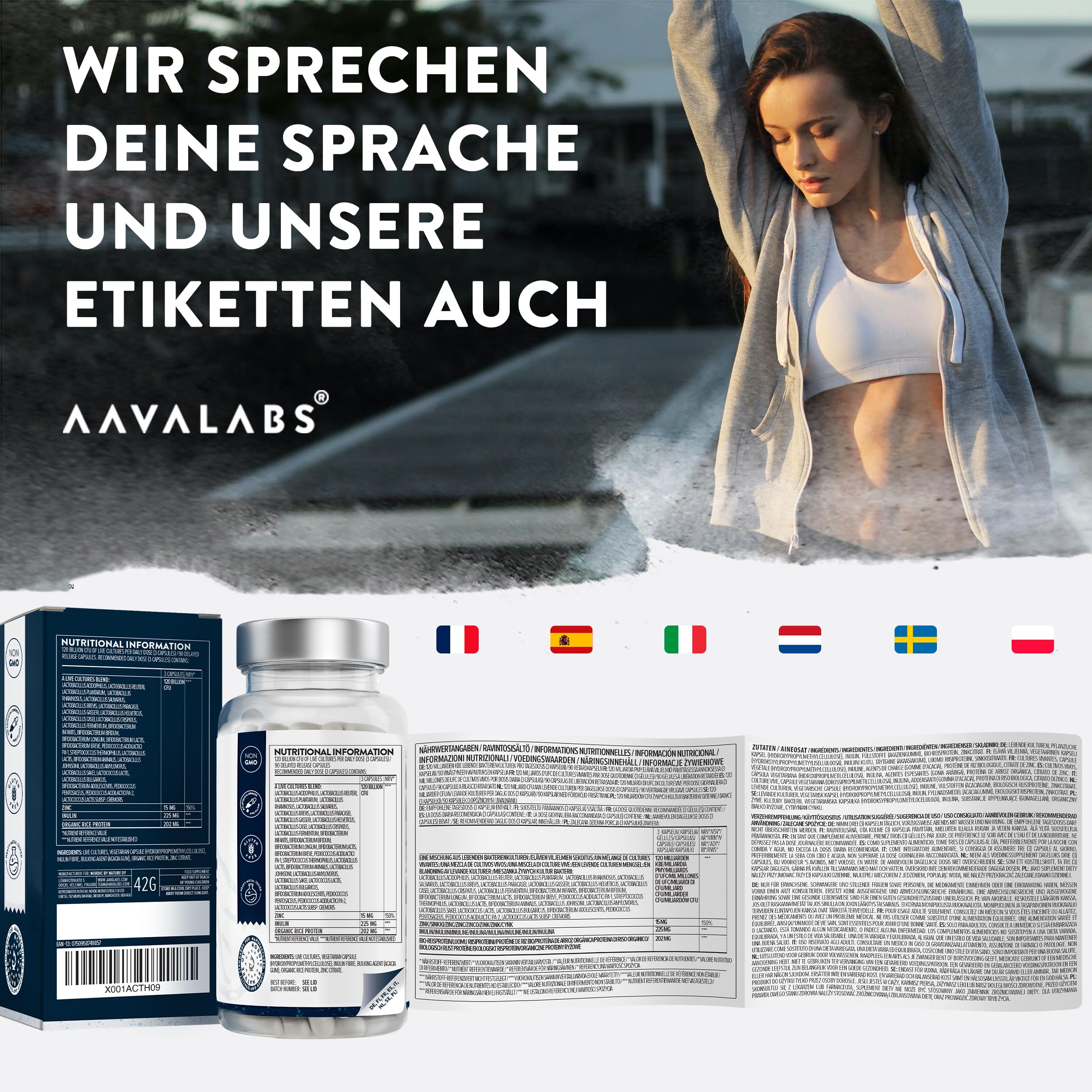 Premium Kulturen Komplex Darmflora 120MrdKBE, 30 Stämme Darmbakterien Probiotika: Lactobacillus Gasseri, Lactobacillus Reuteri, Lactobacillus Rhamnosus + Zink - 90 Stück (Packung mit 2)