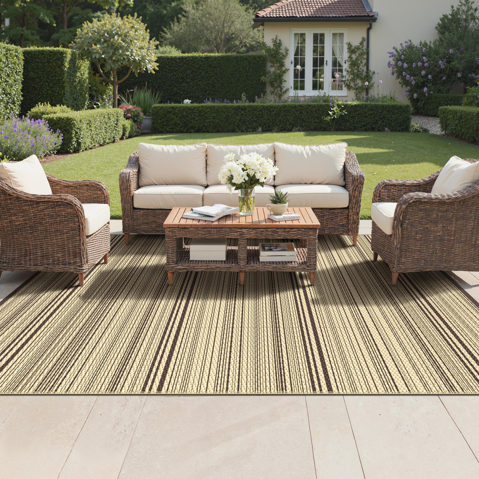 GENIMO Outdoor Rug 270x360cm,Extra Large Waterproof Reversible Garden Mat Recycled Plastic UV Resistant Modern Outdoor Carpet for Patios,Picnic,Backyard,Coffee & Beige โ image 1