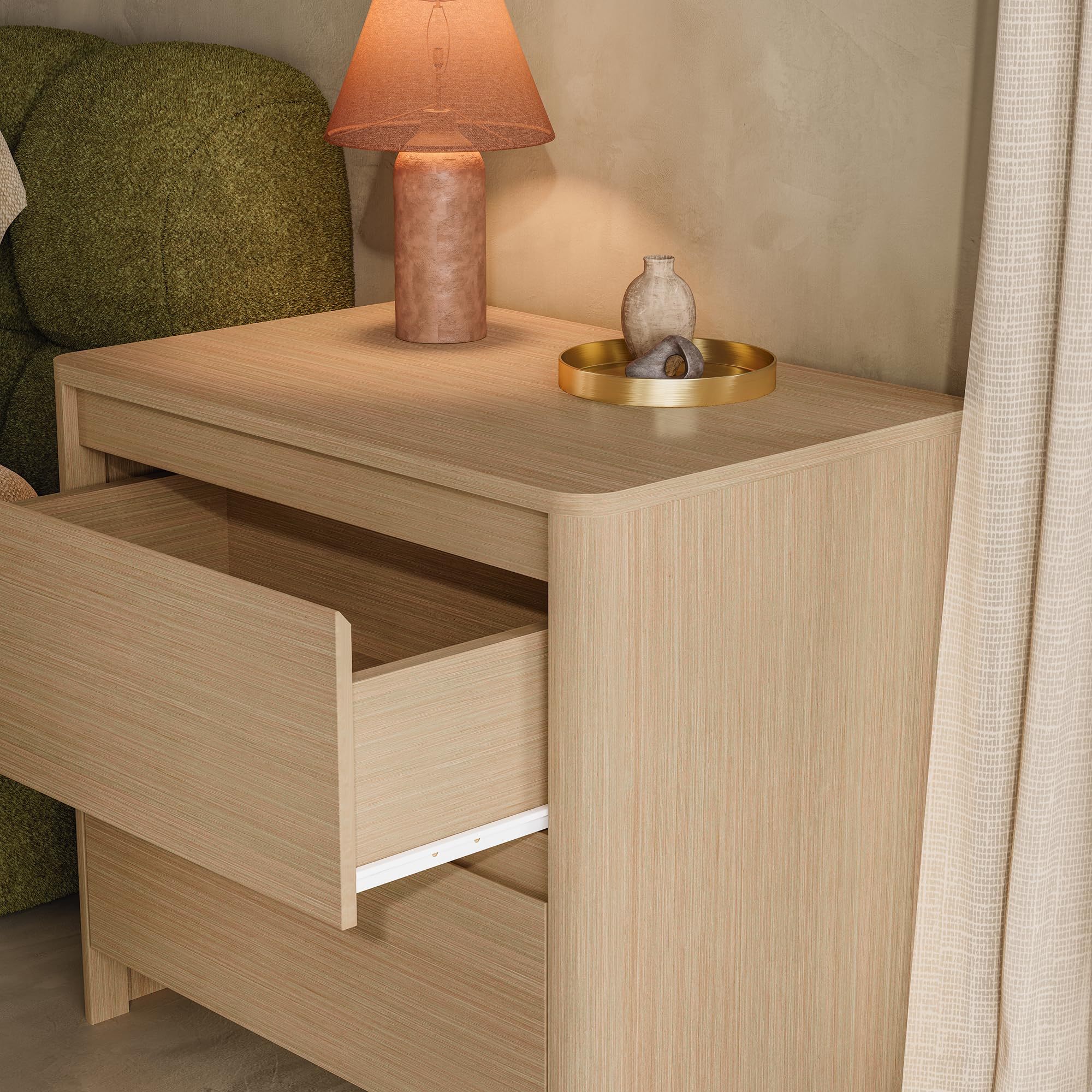 [en.casa] Comodino Moderno con 2 Cassetti 54x60x40 cm Effetto Rovere