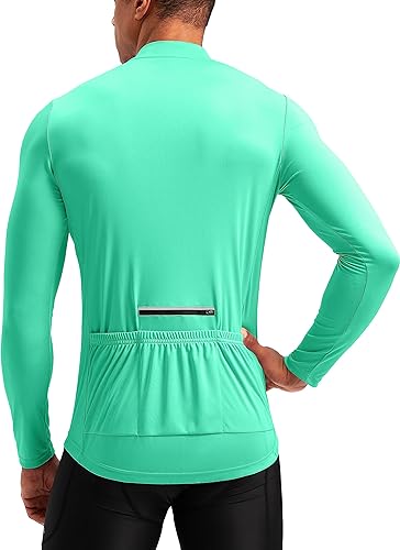 Bikewa Maillot de ciclismo para hombre con 3+1 bolsillos traseros con cremallera, manga larga, absorción de humedad, UPF 50+ media cremallera
