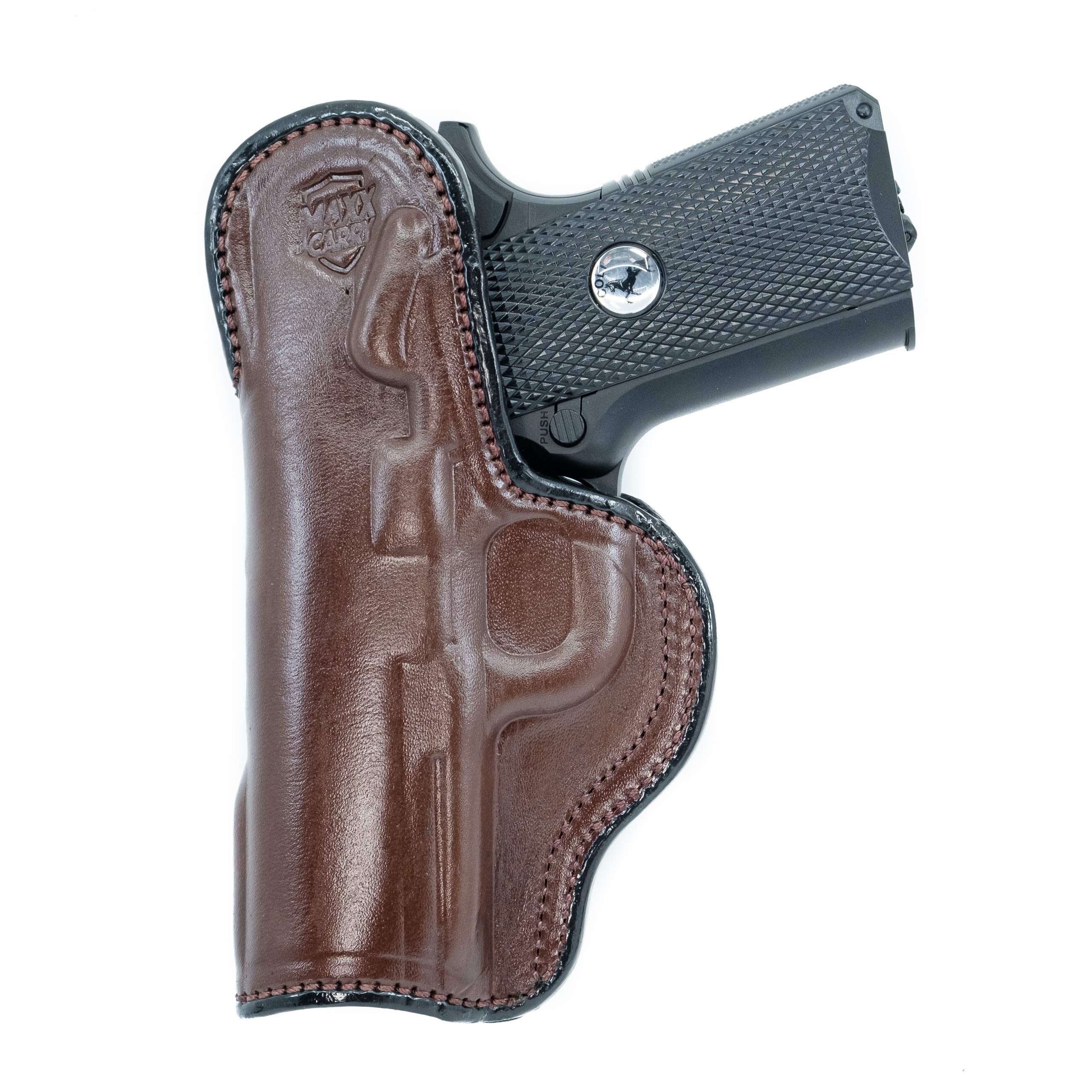 Maxx Carry IWB Leather Gun Holster for Kimber Ultra Carry II 9mm / .45 ACP | Concealed Carry | Bersa Thunder 380 | Colt 1911 3 inch, Defender | Sig Sauer P365XL, Brown, Right Hand Draw