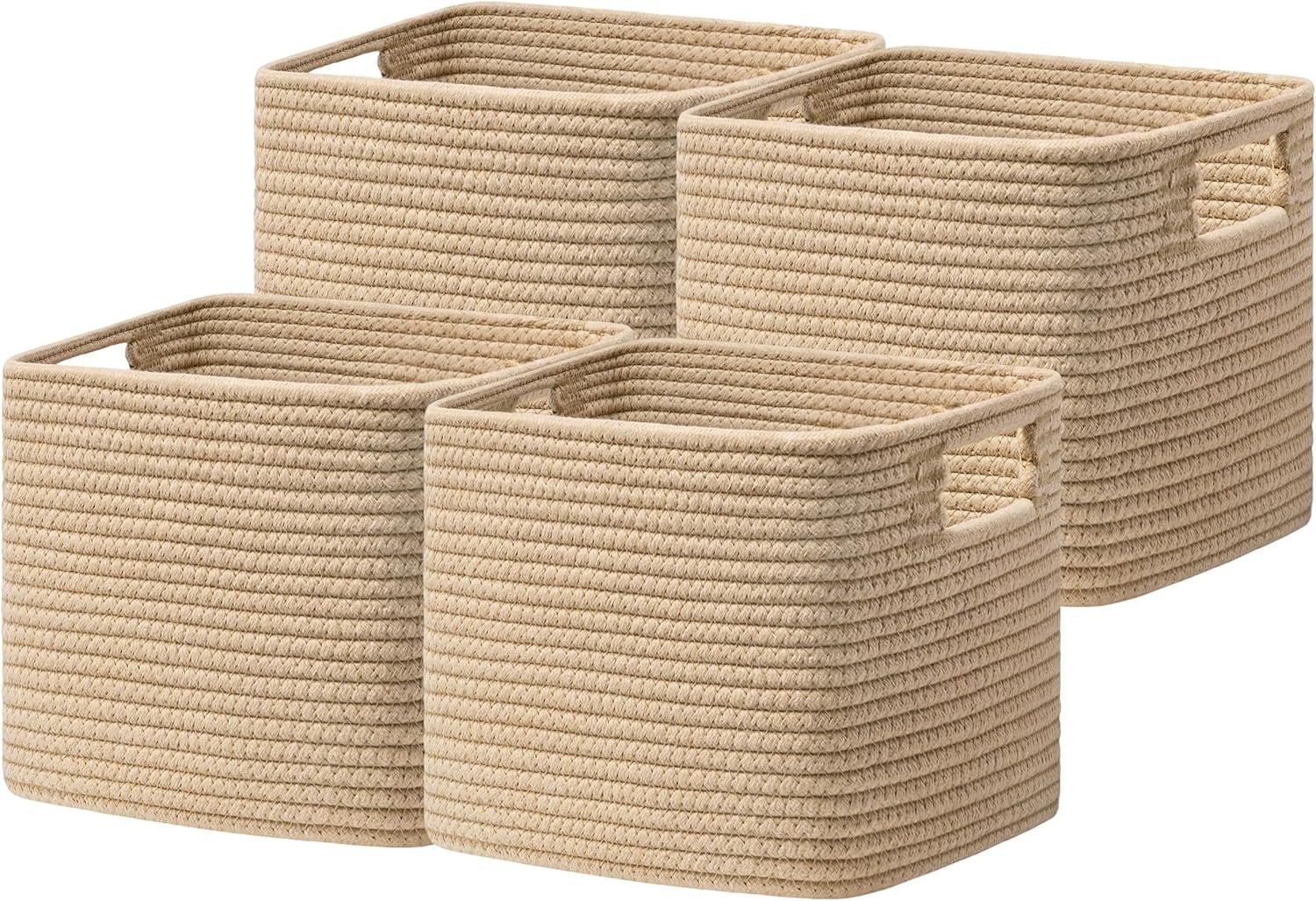 UBBCARE Storage Cubes 4 Pack, 11x 11x 7.8 Cube Storage Bin with Handles, Cotton Rope Baskets for Organizing, Woven Baskets for Shelf, Baby Nursery, Toy Storage, Closet, Classroom, Brown