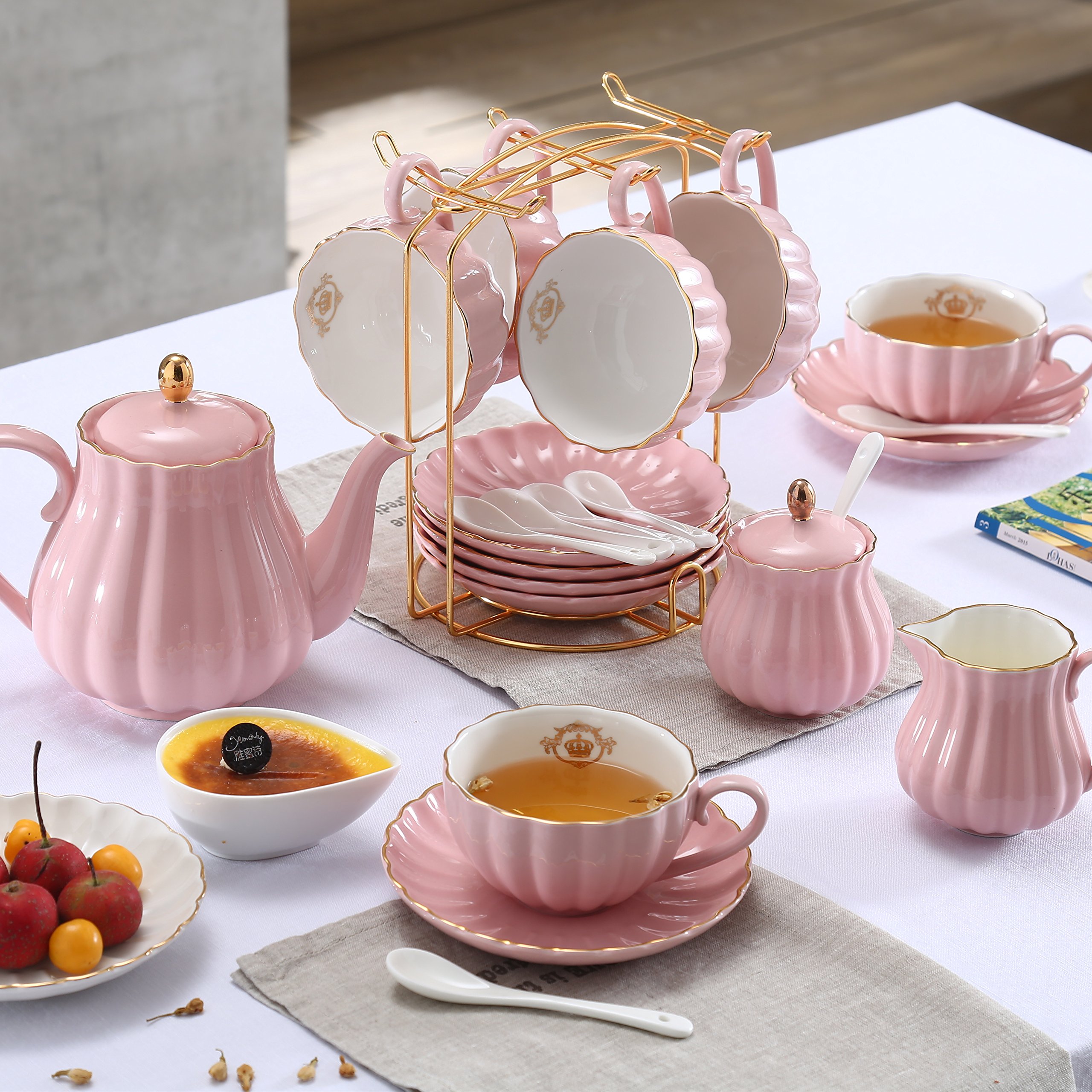 Lieras Porcelain & Stainless Steel Tea Set, British Royal Style
