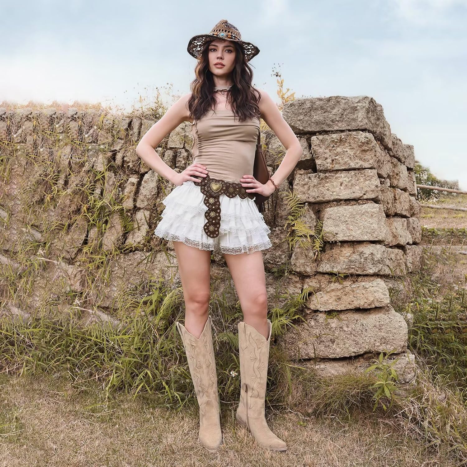 wetkiss Cowboy Boots for Women Knee High Womens Cowgirl Tall Boots with Side Zipper Snip Toe Comfortable Chunky Middle Heel Western Embroidery Boot for Wedding Country Concert Traveling Daily Outfits - Image 2