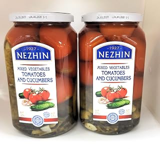 Nezhin Marinated Tomatoes and Cucumbers Mix Vegetables Glass Jar 920mg Pack of 2