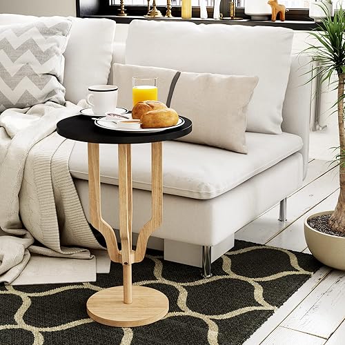 Miniatura 1 de LONYKE Mesa auxiliar con pedestal de granja mesa auxiliar decorativa de madera para espacios pequeños familia comedor o sala de estar textura de