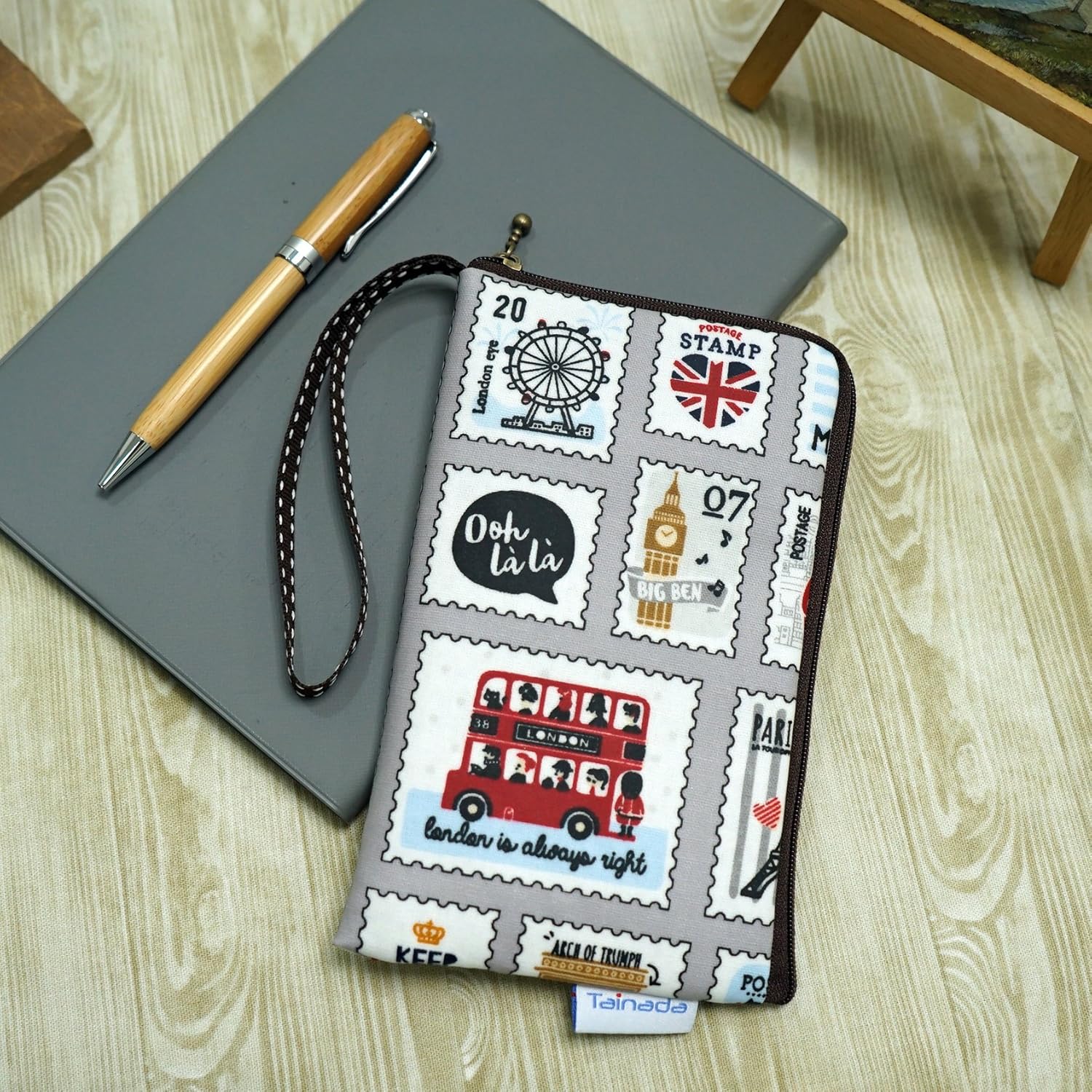 Tainada Women Universal Phone Wristlet Wallet Pouch, Dual Slots Zipper Purse Carry Case Bag for iPhone 16/15, 16/15 Pro Max, 15/14 Plus; Samsung S23+, S23 FE, S23, A54 (Stamp Pattern Gray) - Image 2