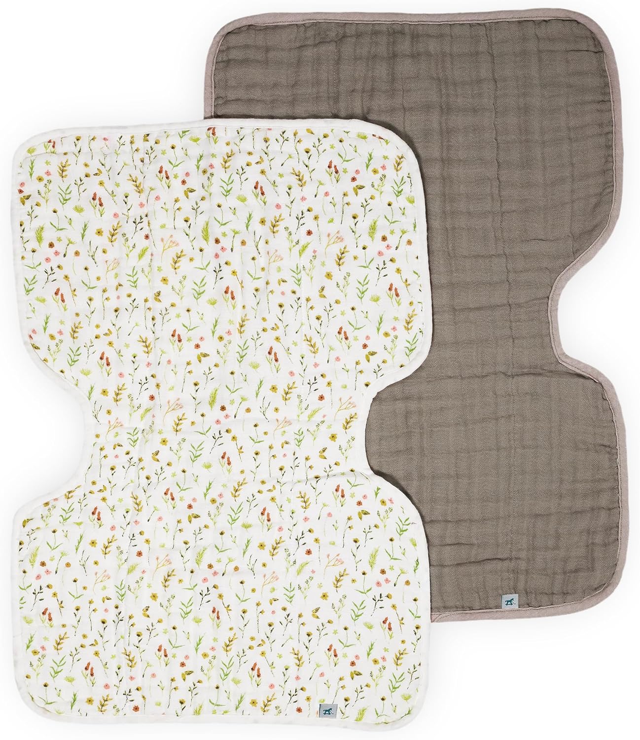 Little Unicorn 100% Natural Organic Cotton Burp Cloth 2 Pack | Ultra-Absorbent & Soft Muslin Fabric | Larger Size & Ergonomic Design (Floral Field + Driftwood)