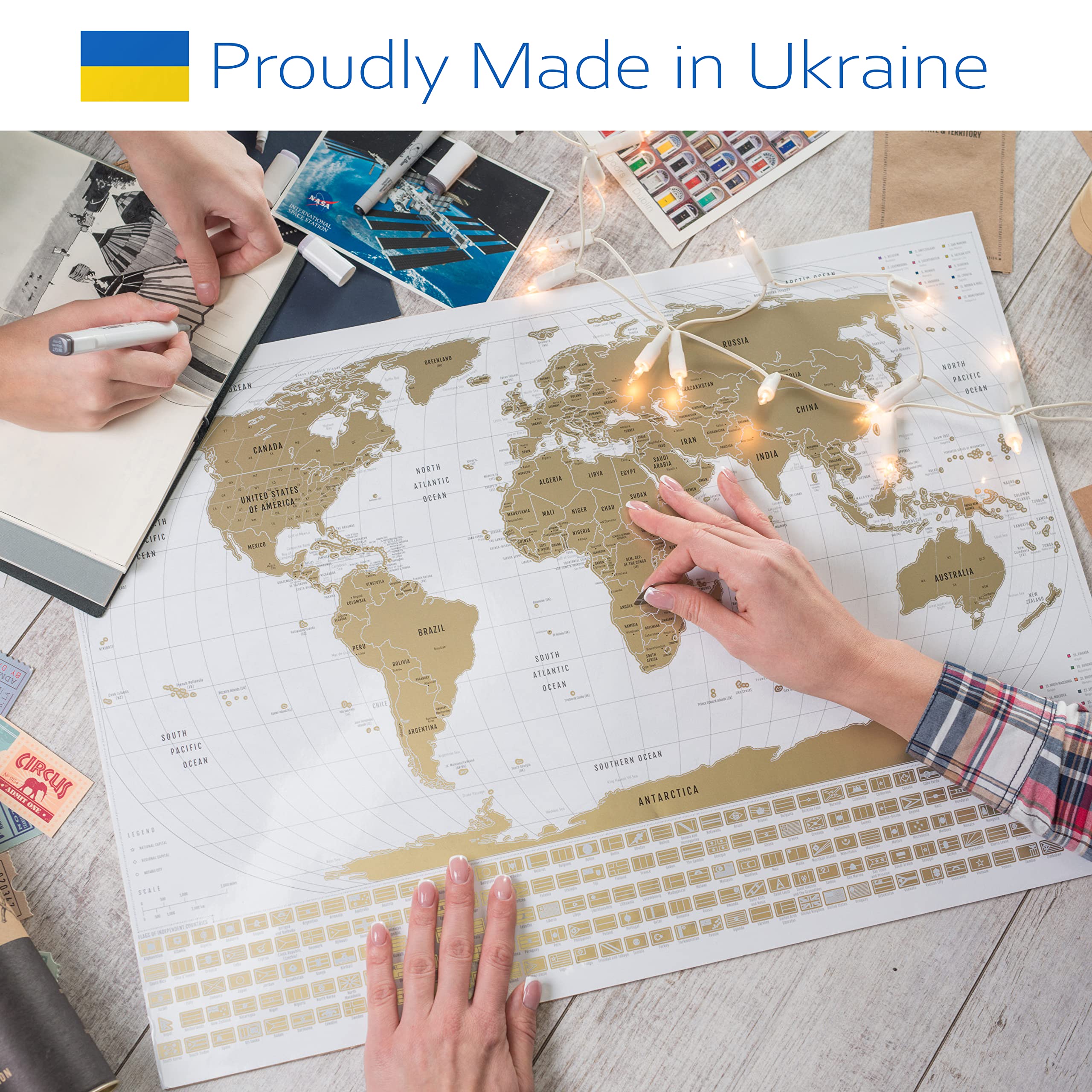 XL Scratch Off Map of The World with Flags 36 x 24 Easy to Frame