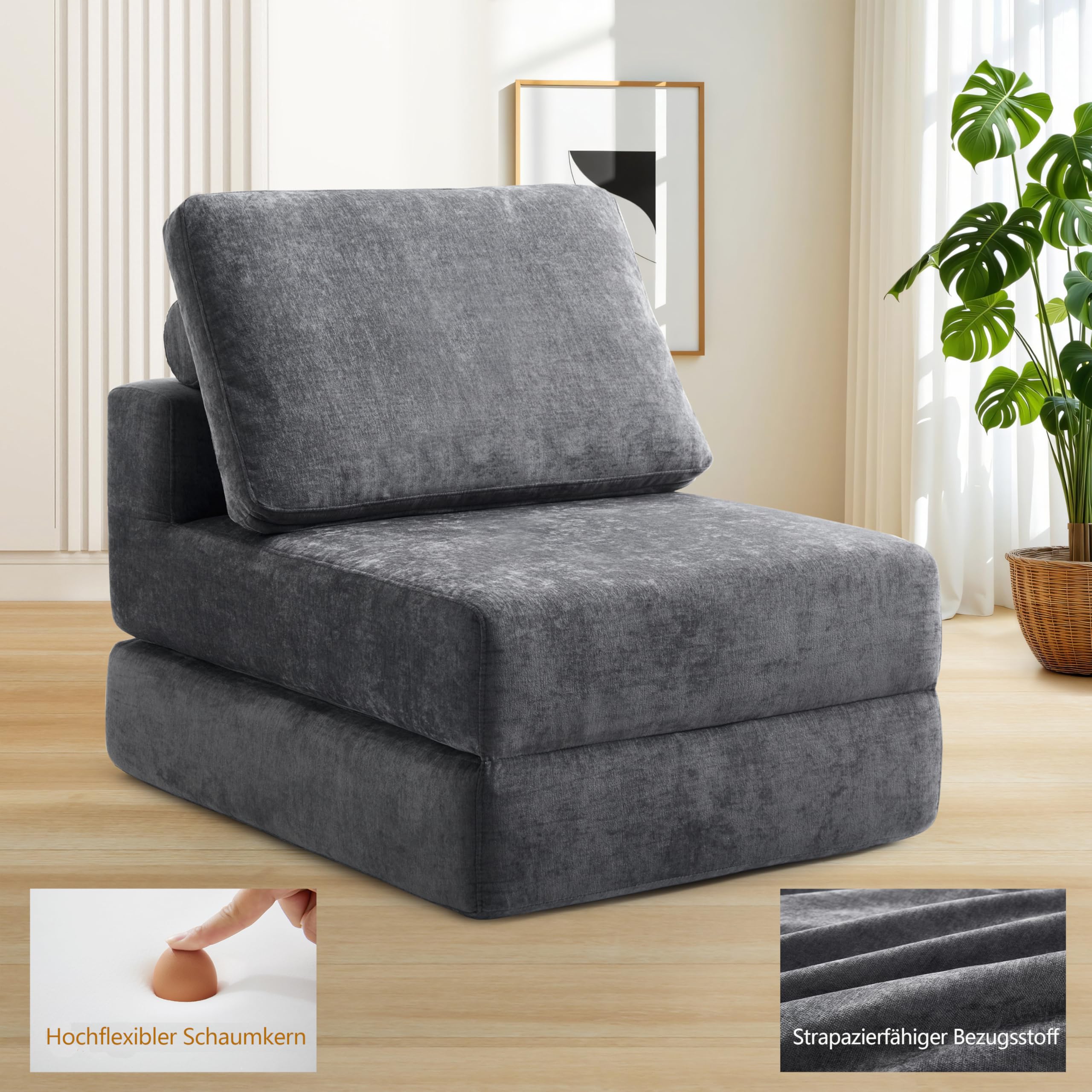 Jamdok Divano pieghevole per adulti, poltrona letto con funzione letto extra spesso, 20 cm, divano letto con schiuma fredda ad alta densità, materasso pieghevole per soggiorno, lofts (1, senza