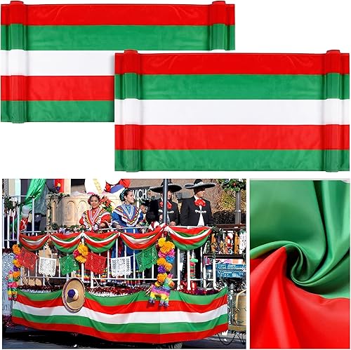 Paquete de 2 banderas mexicanas grandes de 2.3 x 20 pies con banderines mexicanos grandes de color rojo y verde y blanco, decoraciones de fiesta de