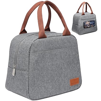 Lunch Bag, Bagseri Insulated Lunch Cooler Bags for Women Men Girls Adults, Portable Reusable Lunch Box Thermal Organizer, Water-resistant Lining (Grey)