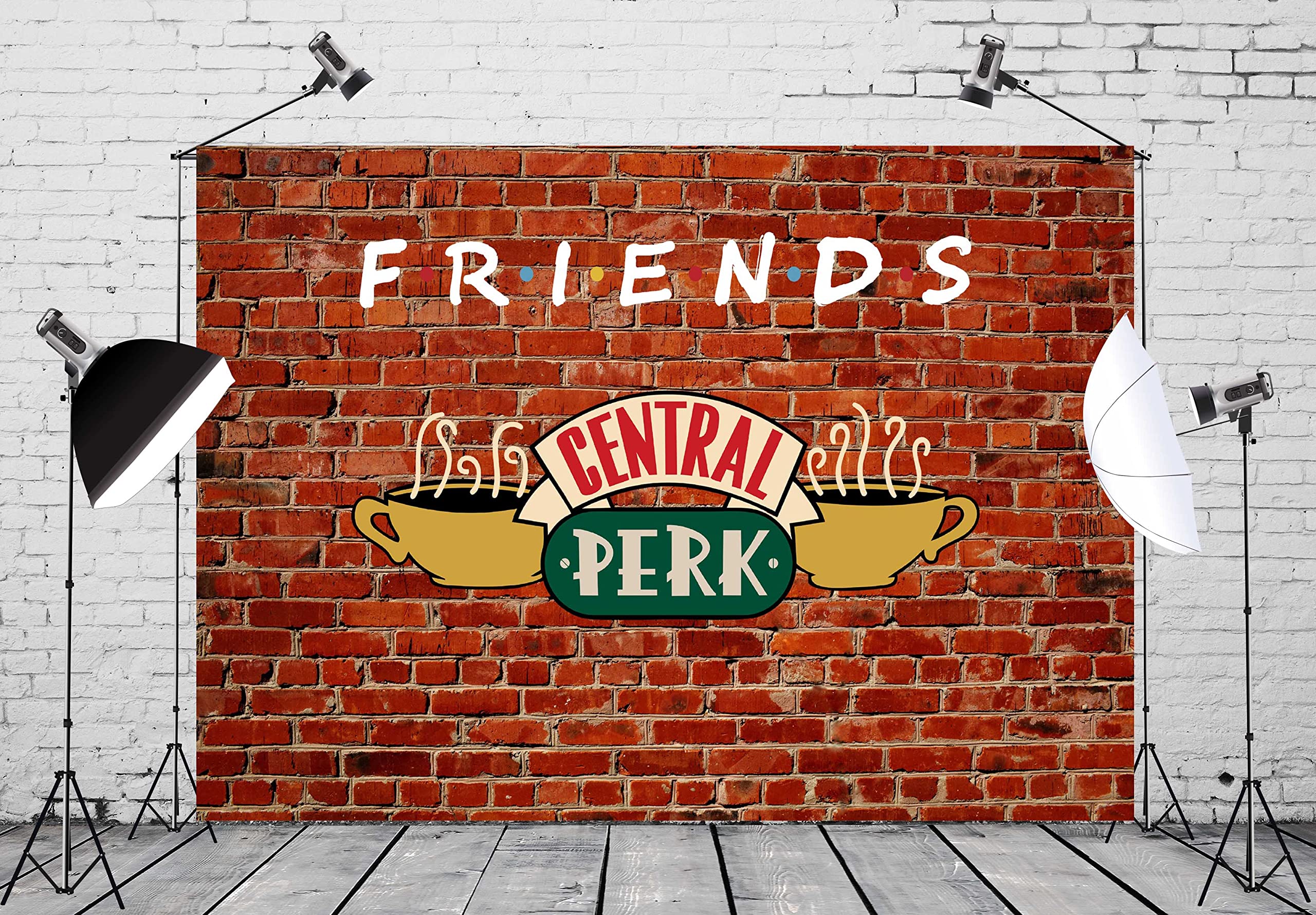 Toile De Fond Friends 2,1x1,5m - Motif Mur Briques Rouges Années 90 - Pour Photo Booth Et Décoration