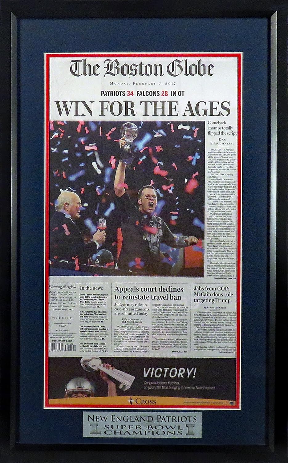 Patriots “SB LI Champions” Boston Globe Framed Newspaper