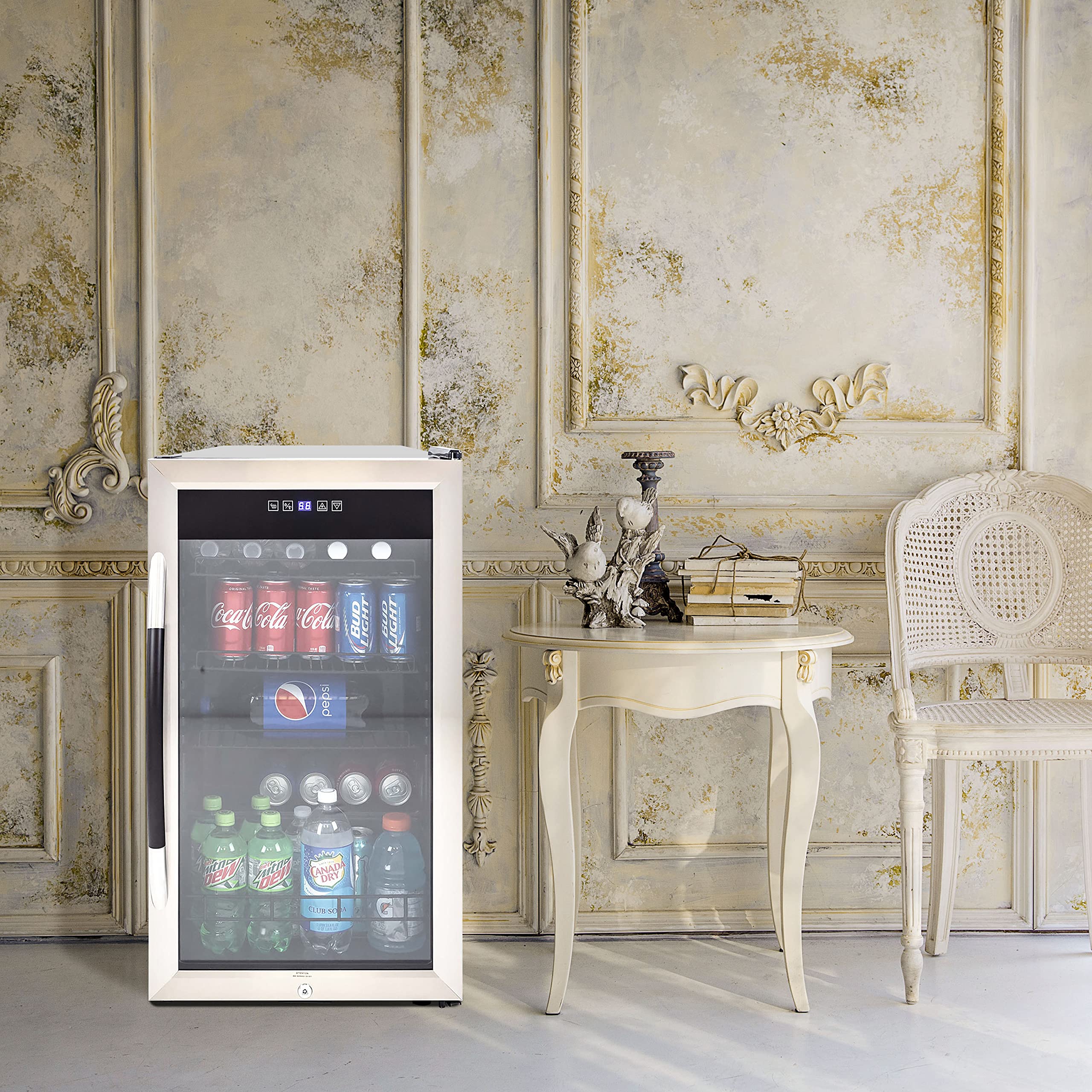 Magic Cool Beverage Cooler With Glass Door 108 Can Mini Refrigerator With Lock For Beer Soda Water Wine With Digital Temperature Control, 3-Cu.Ft., Metallic on Fridge.com - View 3