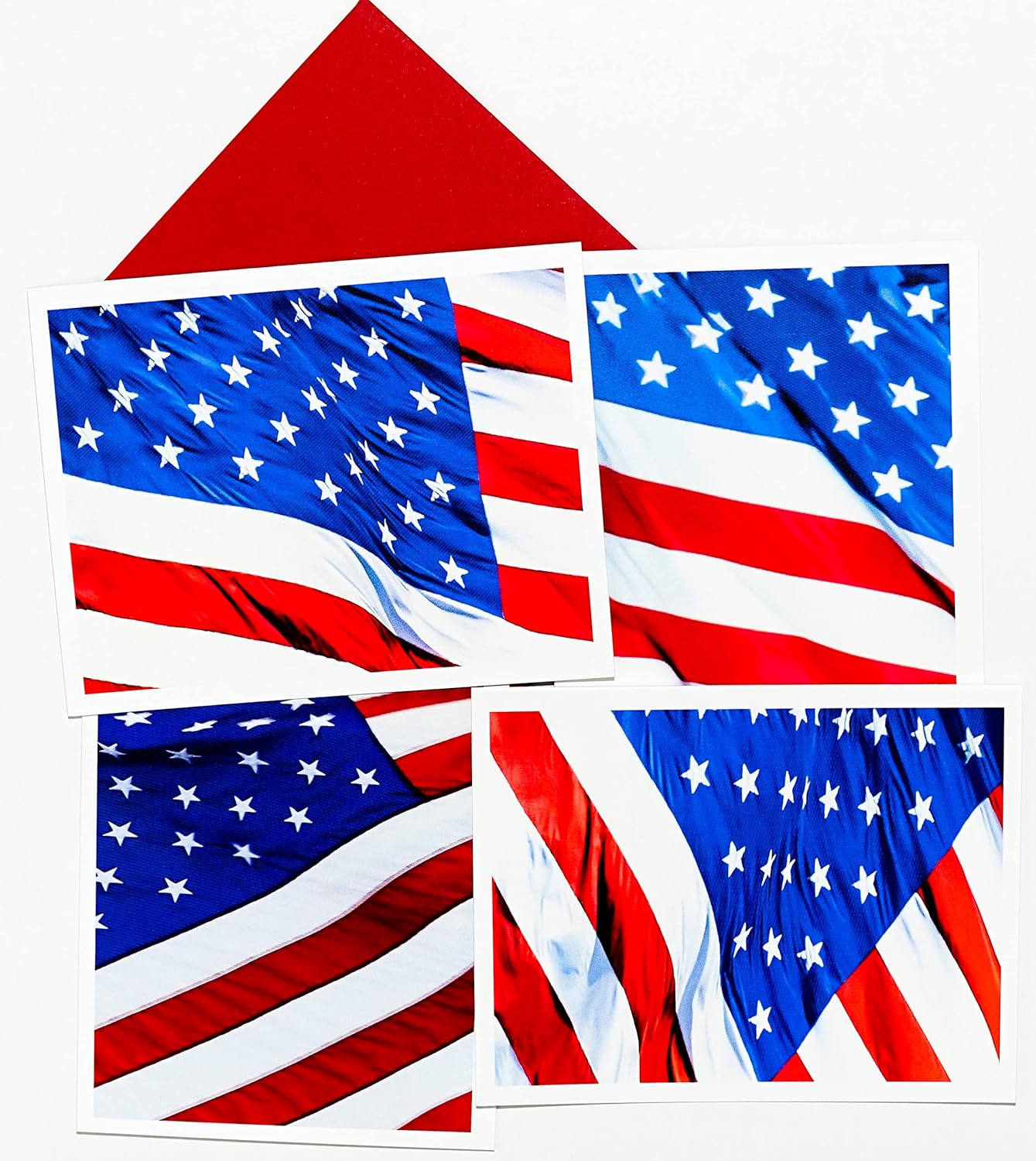 American Flag Photography Assorted Smooth Note Cards with Red Envelopes 8 Boxed Set (4.25"x 5.50") Blank Inside Made in USA Veteran Day, Politician, Memorial, Patriotism, Independence Day, Flag Day, Military, Graduation Day, July 4th, Farewell, Invitations, Sympathy, Charities
