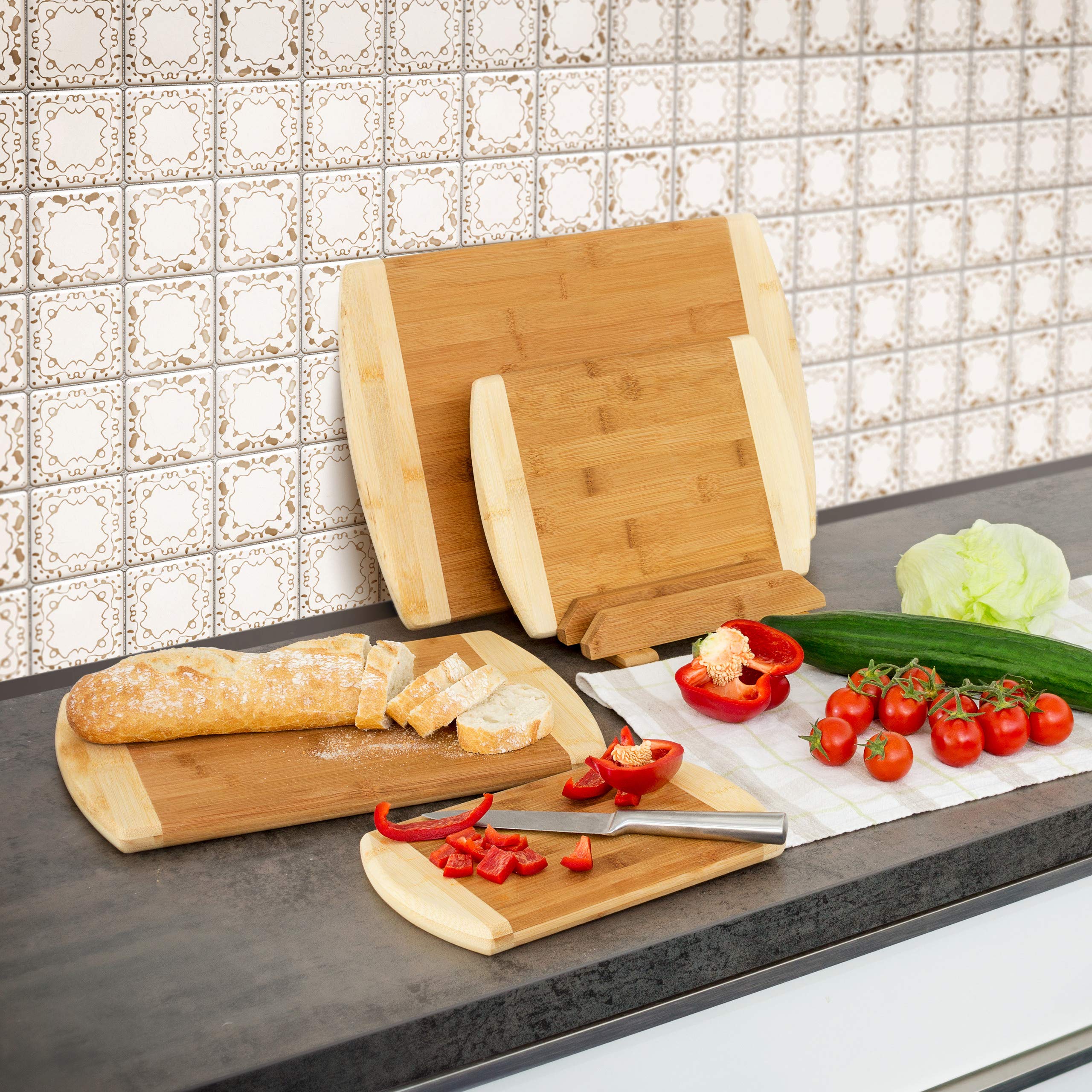 Set Tagliere In Bambù Con 4 Contenitori – Tagliere Estraibile, Vassoio Per Telefono, Pratico Per Cucina, Fai Da Te - 5