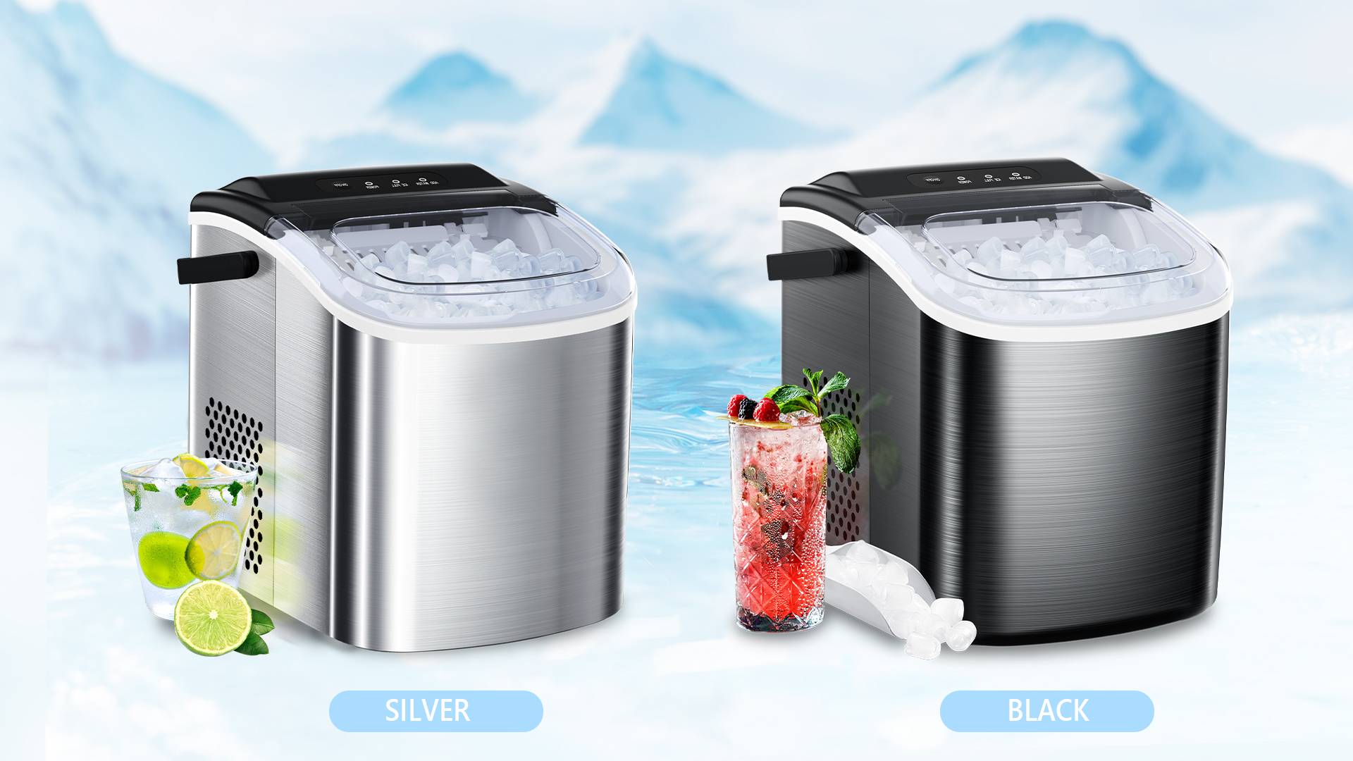 Image of Electactic 9 Cubes Ready in 6-8 Mins Countertop Ice Maker, 26.5Lbs per Day Stainless Steel Portable Ice Maker, Ice Maker Machine with Carry Handle, for Home /Kitchen /Camping /RV (Silver)