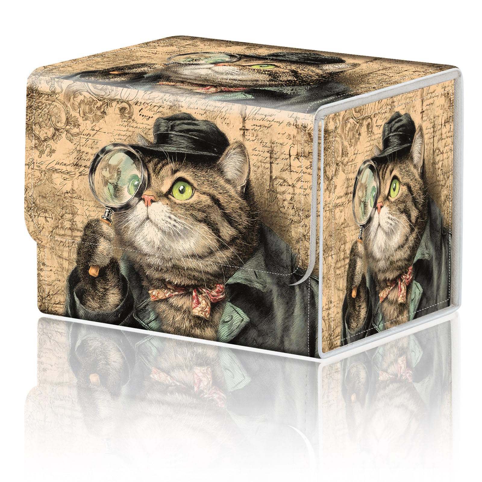 Card Game Storage Box for TCG Deck Box MTG Card Box Organizer Trading Card Case Commander Deck Box TCG Card Storage Box Magnetic Closure Creative Pattern Up to 200 Cards, Vintage Cat Newspaper — image 1
