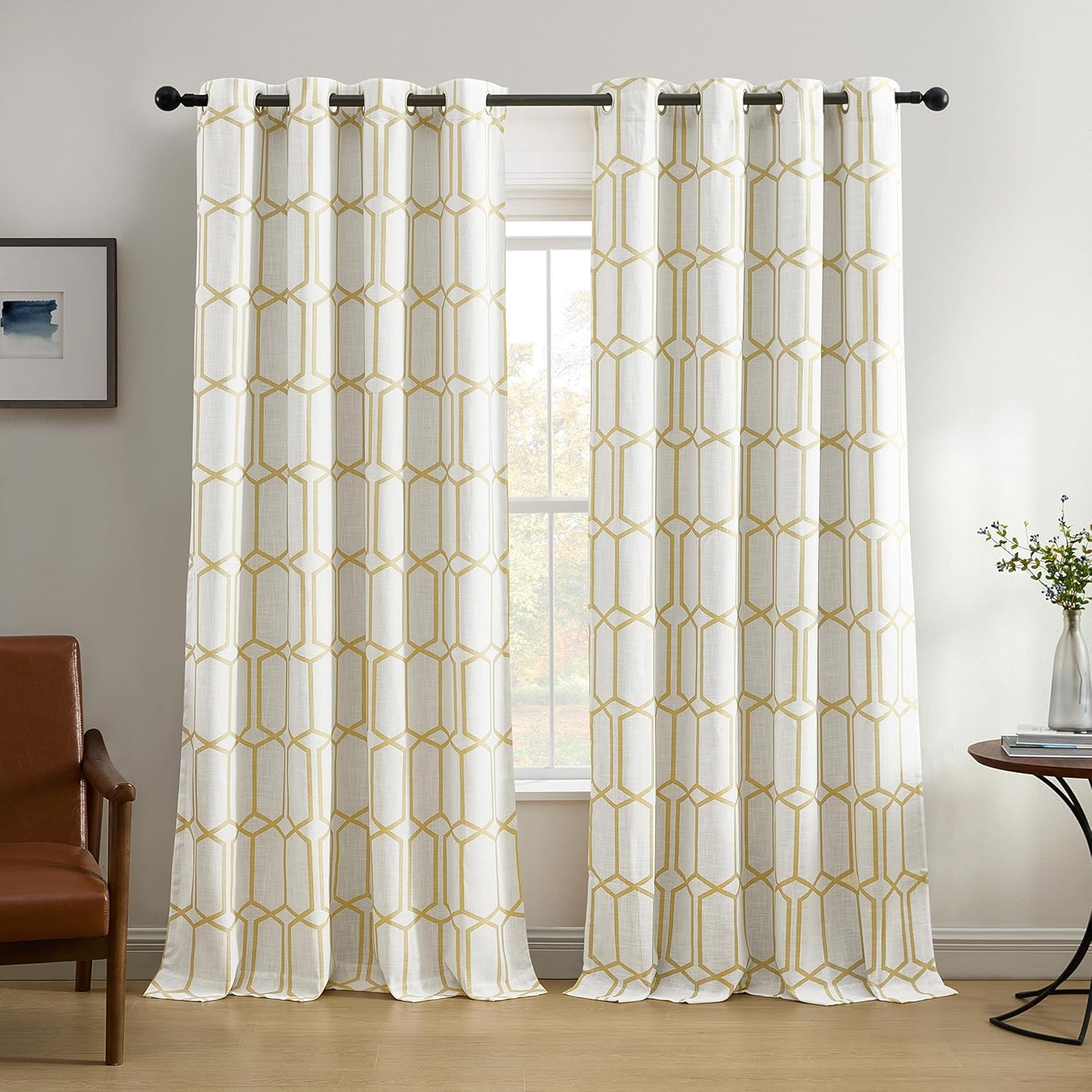 Elrene Home Fashions Kaiden Geometric Room-Darkening Window Curtain, Single Panel, 52" W x 84" L (1 Panel), Slate Blue