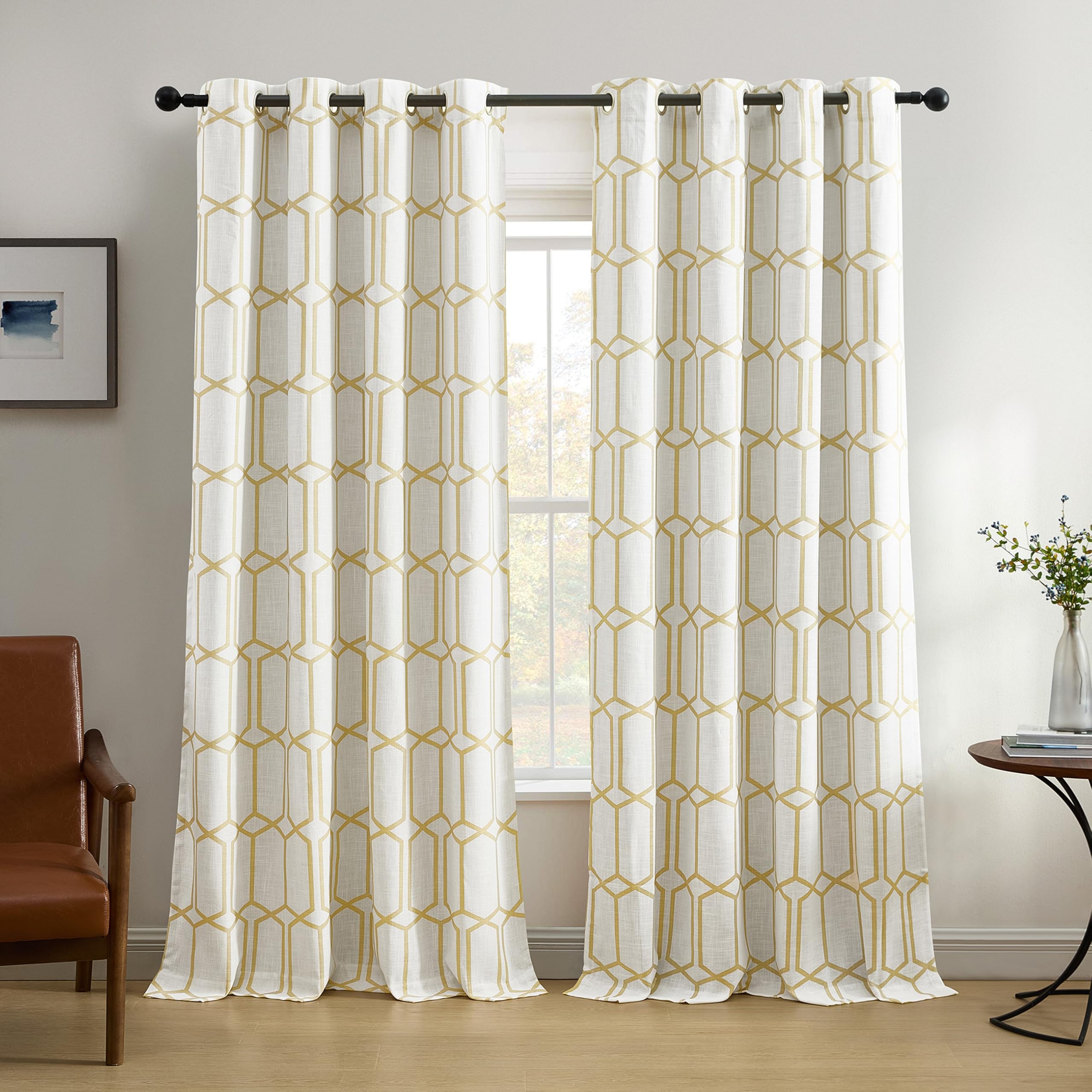Elrene Home Fashions Kaiden Geometric Room-Darkening Window Curtain, Single Panel, 52" W x 95" L (1 Panel), Golden Yellow