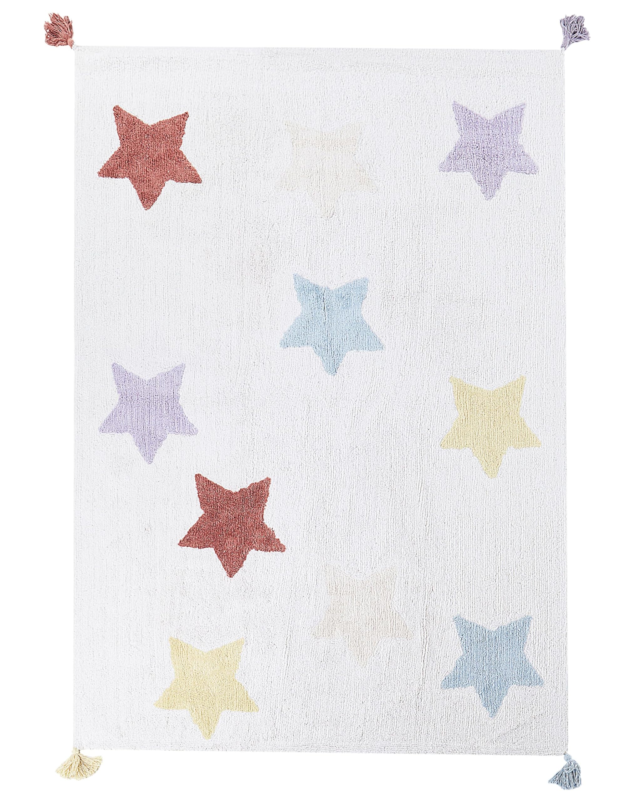 Beliani Alfombra Infantil algodón Estampado Estrellas con borlas 140 x 200 cm Tejida a Mano Multicolor Merevi