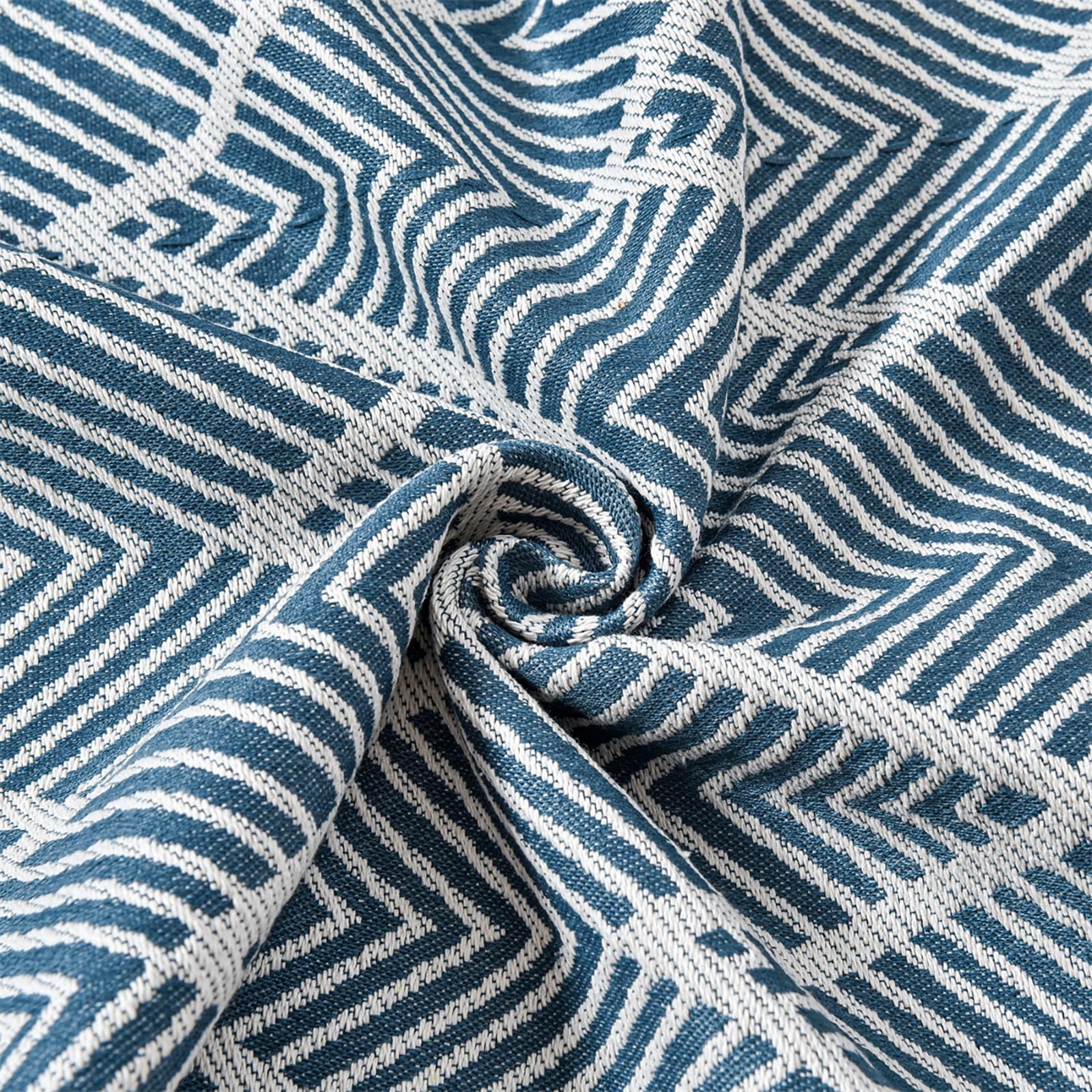 Bettläufer, gestrickt, doppelseitig, aus Jacquard, geometrisch, gewellt, Schal, Handtuchschutz für Hotelzimmer (blau, 45 x 210 cm für 150 cm Bett)