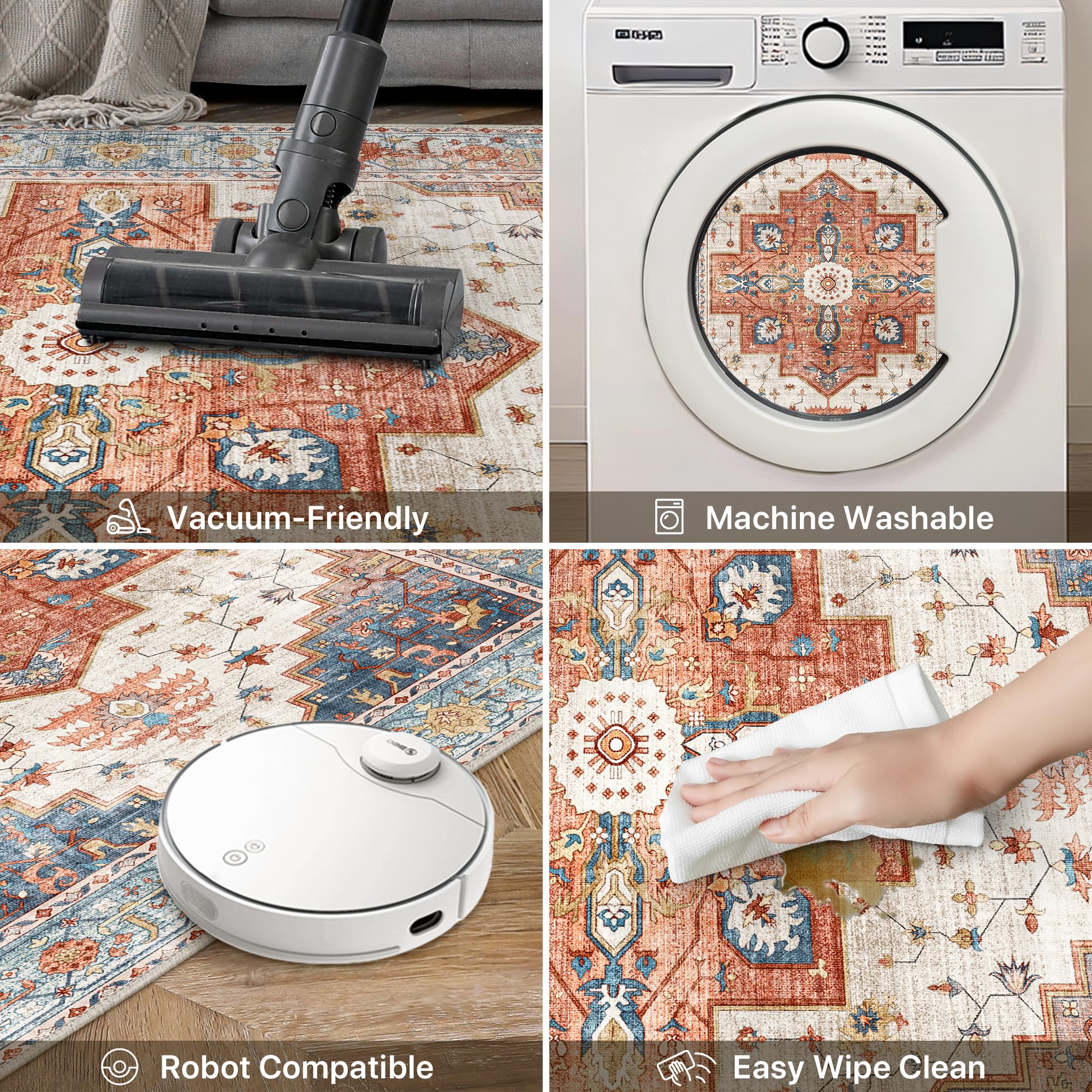 BEIMO Tappeto Salotto Pelo Corto Vintage, Tappeto Camera Da Letto, Tappeti Estivo Salotto Antiscivolo Lavabile, Tappeti Persiano per Corridoio, Soggiorno, Sala, Rosso-Arancio, 80x200cm