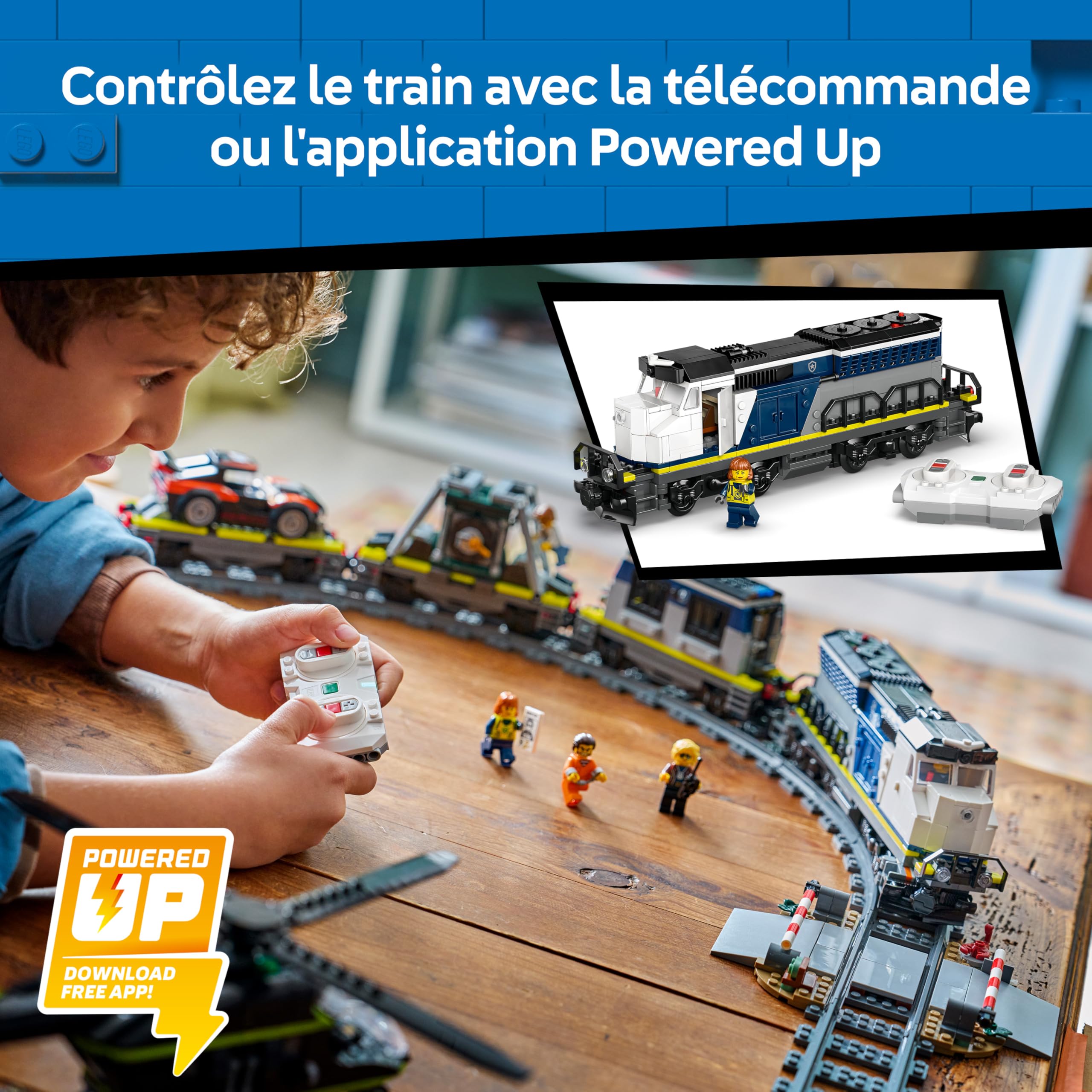 LEGO City Le Braquage du Train de Police - Maquette de Train Télécommandé avec Circuit, Hélicoptère, Voiture de Rallye & 6 Minifigurines - Cadeau STEM pour Garçon dès 7 Ans 60508