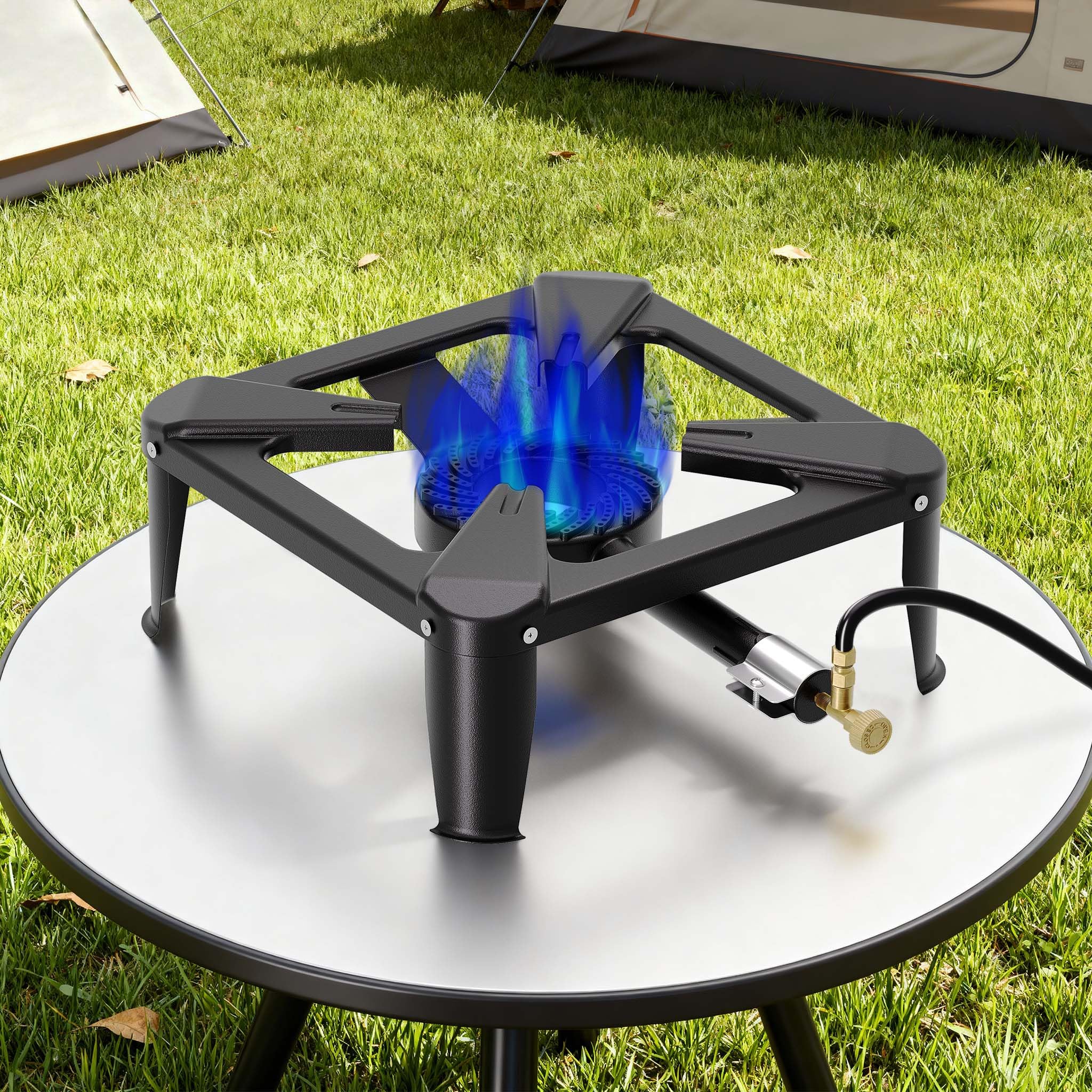 Wiltec Réchaud à gaz outdoor, 560 x 410 x 165 mm, cuisinière en acier 450 g/h 7 kW, camping loisir excursion randonnée, usage propane/butane