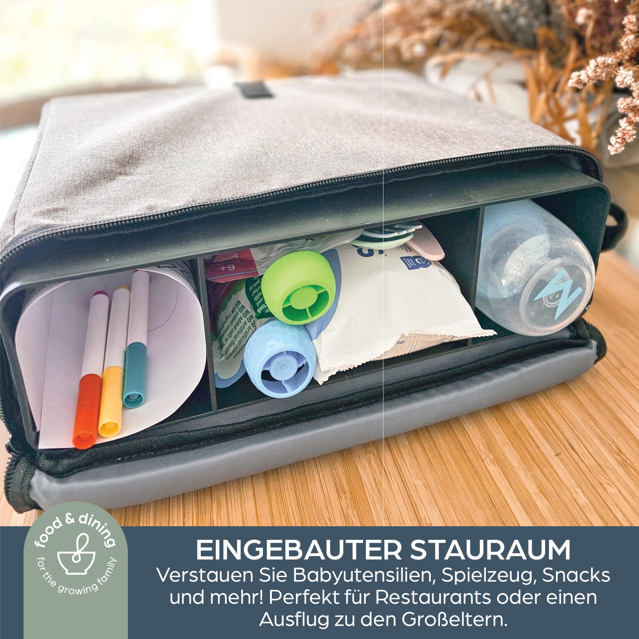 Dreambaby G6040 On-The-Go Kinder-Sitzerhöhung, tragbare Sitzerhöhung für Hochstuhl mit praktischen Staufächern, passend für die meisten Esszimmerstühle, leicht, kompakt und reisefreundlich
