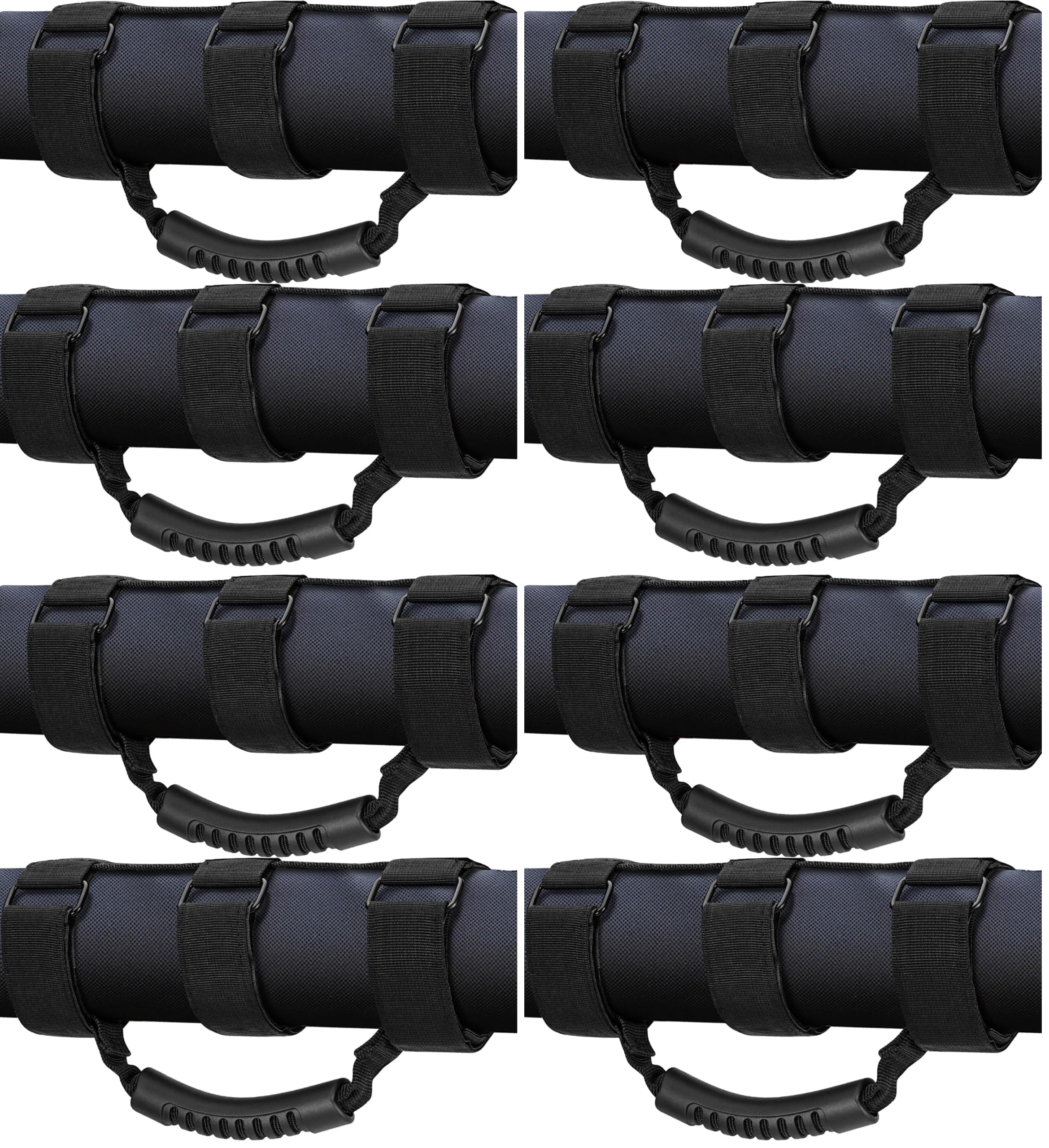 moveland 8 Pack Grab Handle Set Compatible with Jeep Wrangler TJ YJ JK, Easy-to-Fit 3 Straps Design for 1955-2023 Models (Black)
