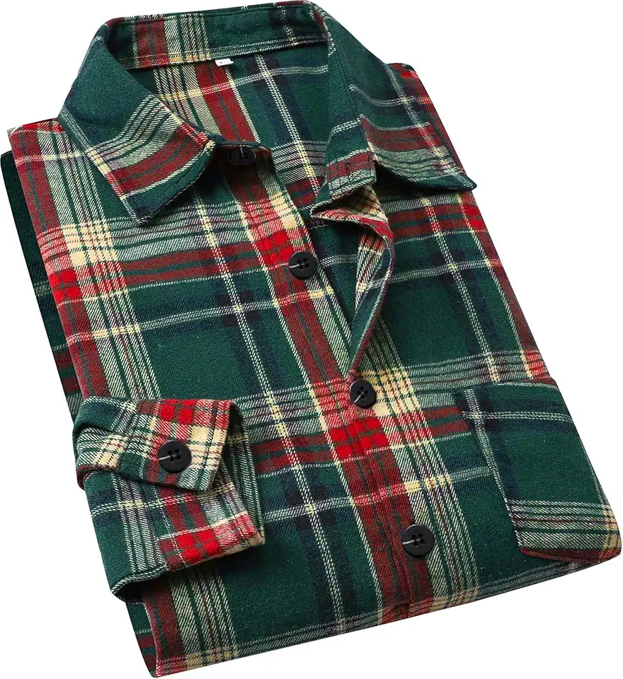 Cromoncent Men's Casual Plaid Flannel Long Sleeve Button Down Shirt